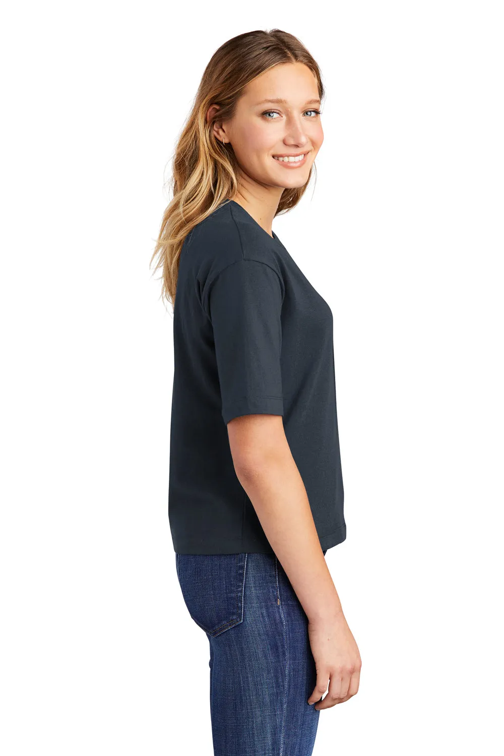 District Womens Very Important Boxy Short Sleeve Crewneck T-Shirt - New Navy Blue - Closeout  Buy new Clothing District