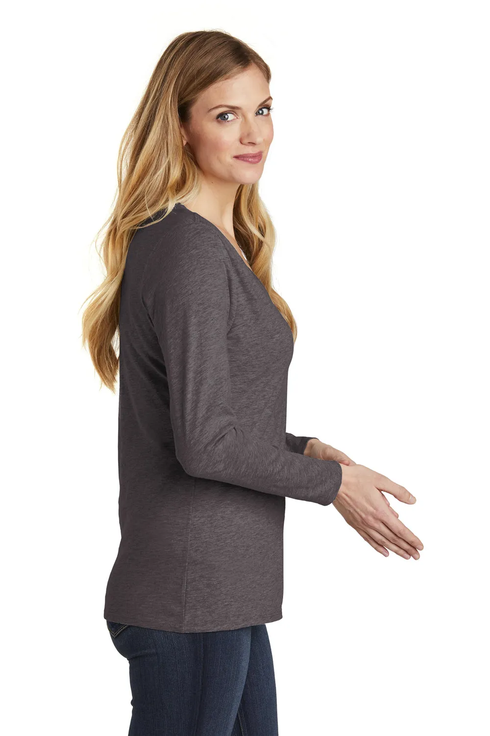 District Womens Very Important Long Sleeve V-Neck T-Shirts - Heather Charcoal Grey  Buy new Clothing District