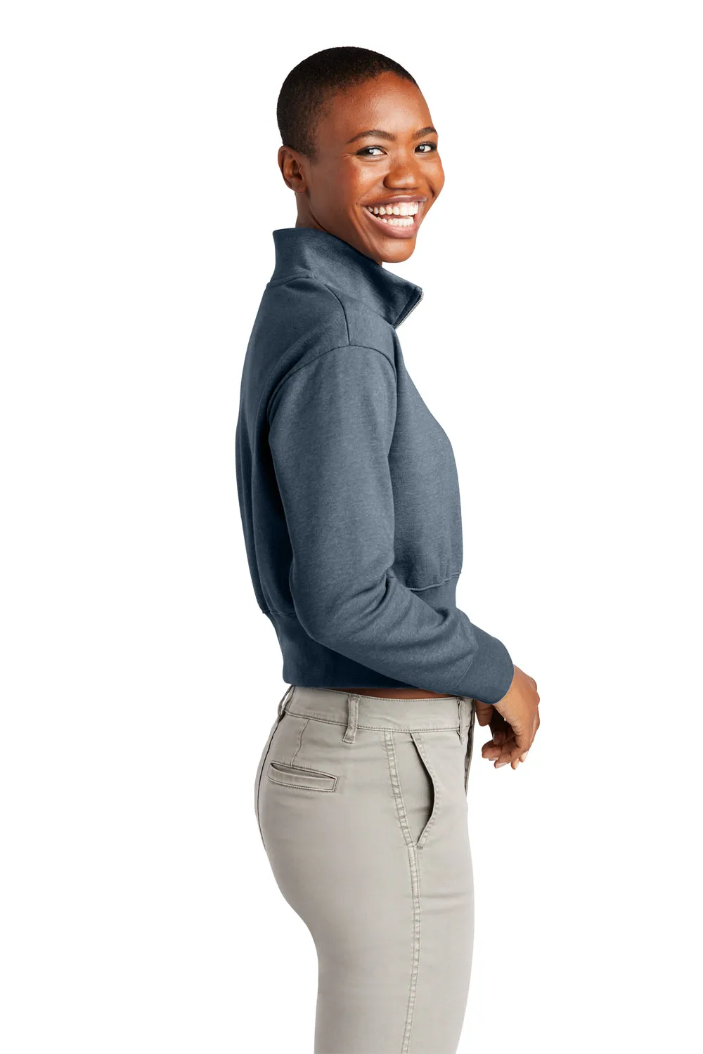 District Womens V.I.T. Fleece 1/4 Zip Sweatshirt - Heather Flint Blue  Buy new Clothing District