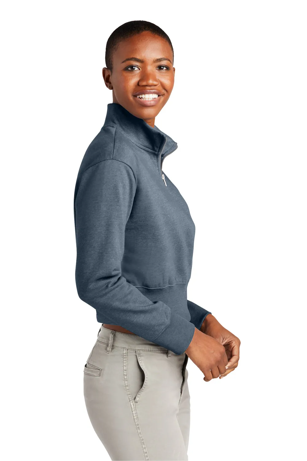 District Womens V.I.T. Fleece 1/4 Zip Sweatshirt - Heather Flint Blue  Buy new Clothing District