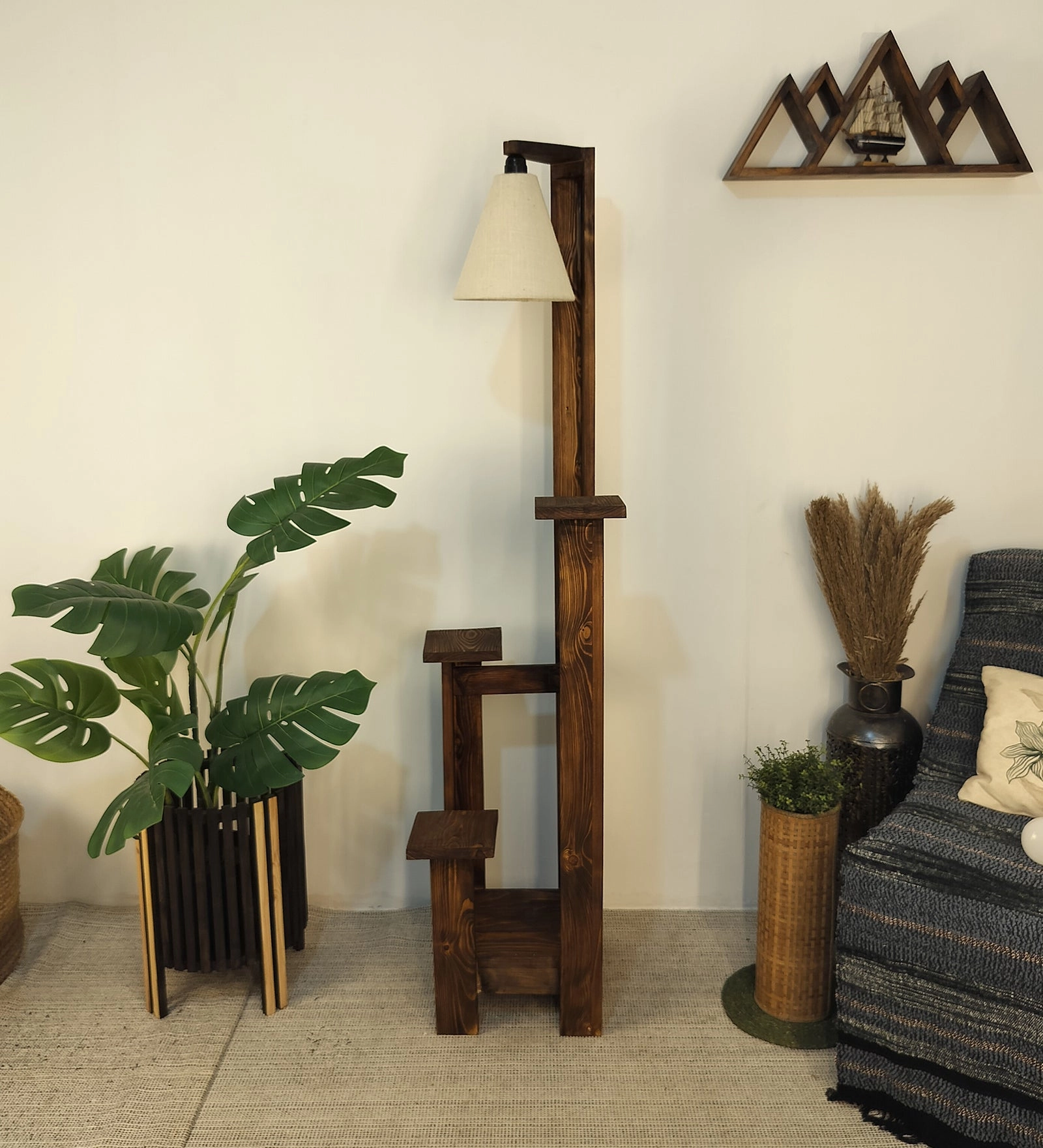 Dorian Wooden Floor Lamp with Brown Base and Jute Fabric Lampshade (BULB NOT INCLUDED) creative lampshade design