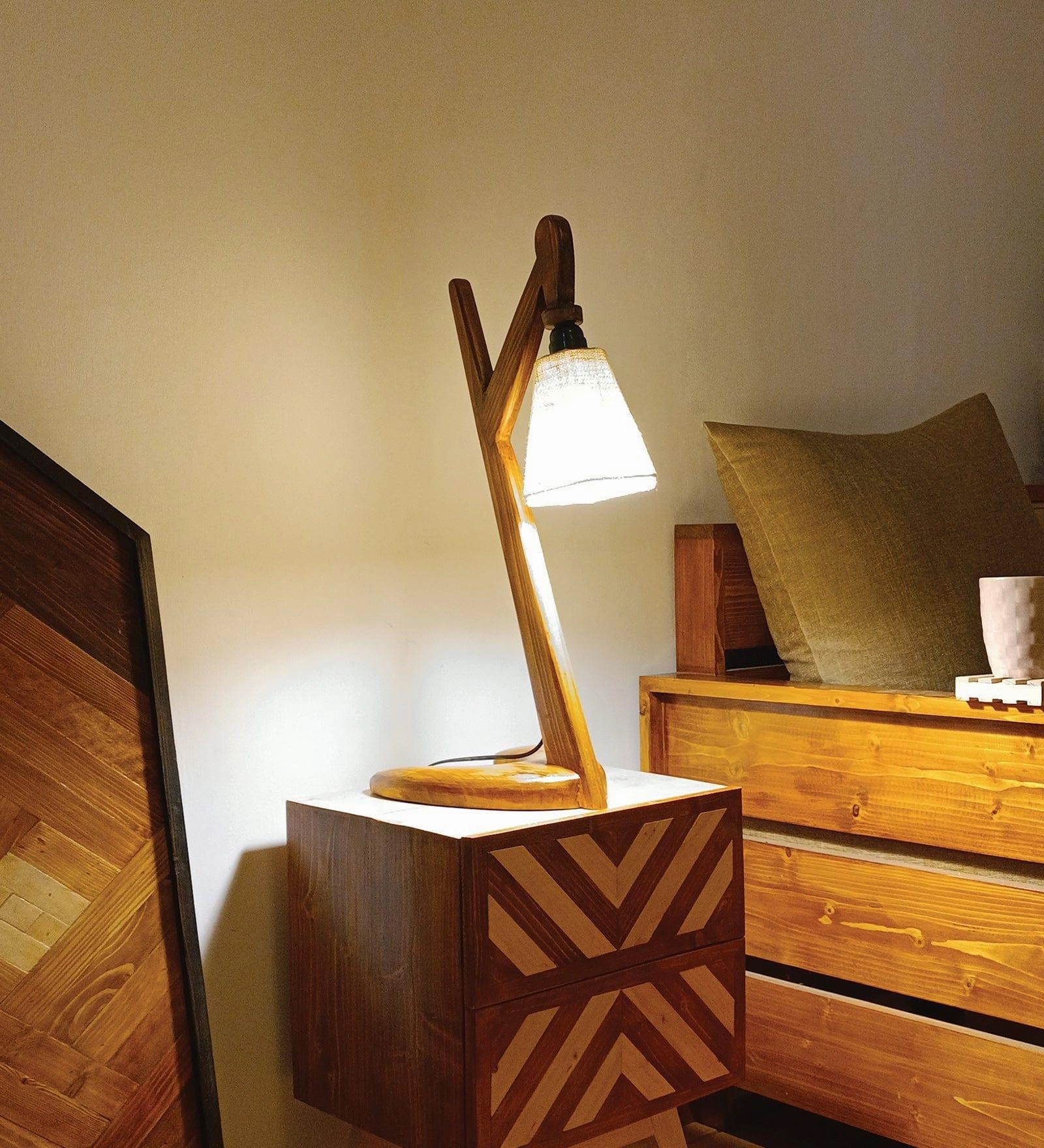 Druid Brown Wooden Table Lamp with White Jute Lampshade (BULB NOT INCLUDED) decorative ceiling fixture