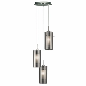 Duo 2 Multi-drop 3 Light Pendant Smokey/Frosted Glass Shades Damaged Box sleek LED ceiling lamp