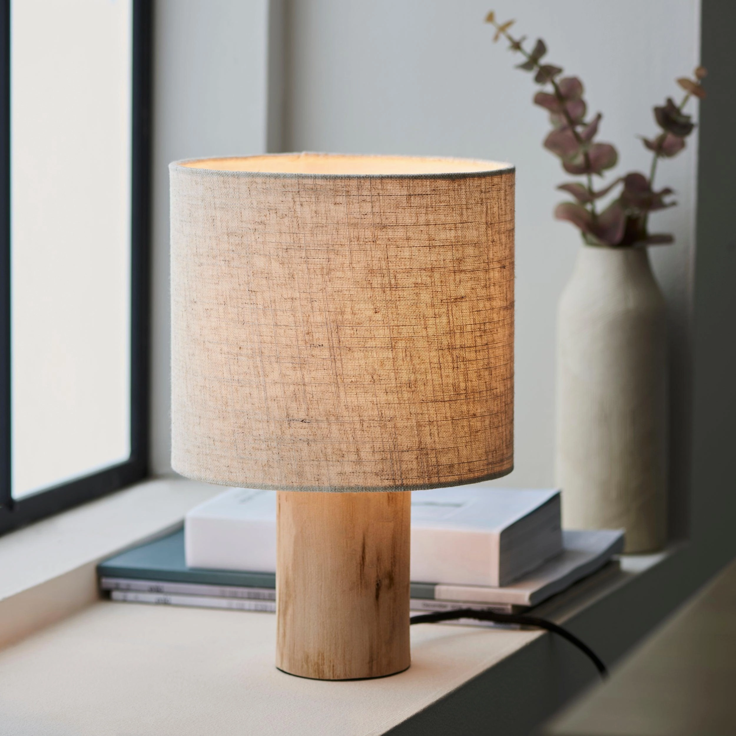 Durban 1 Light Wooden Base Table Lamp With Linen Shade