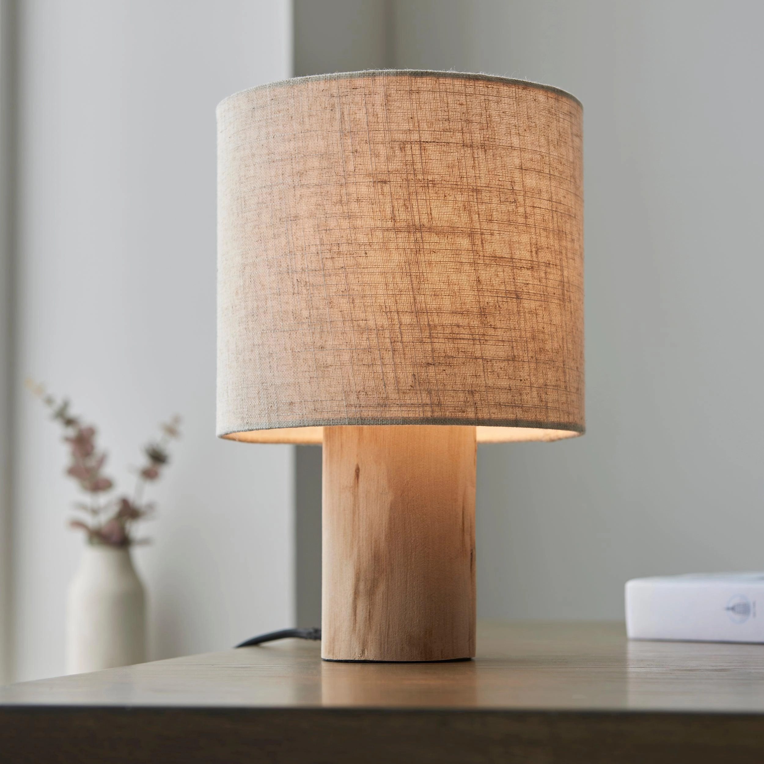 Durban 1 Light Wooden Base Table Lamp With Linen Shade