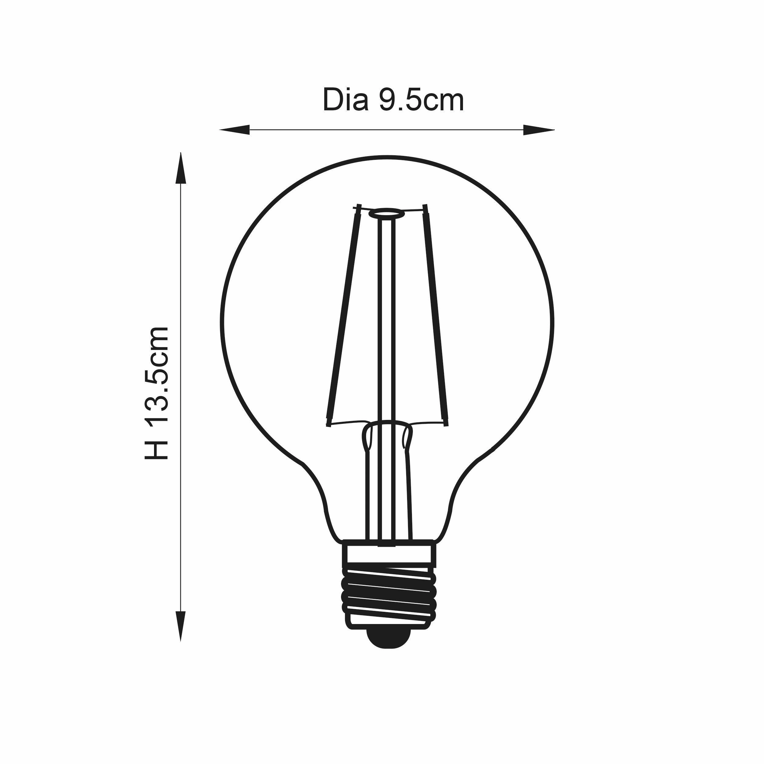 E27 Globe Filament 2w LED Dimmable Light Bulb - 95mm Dia