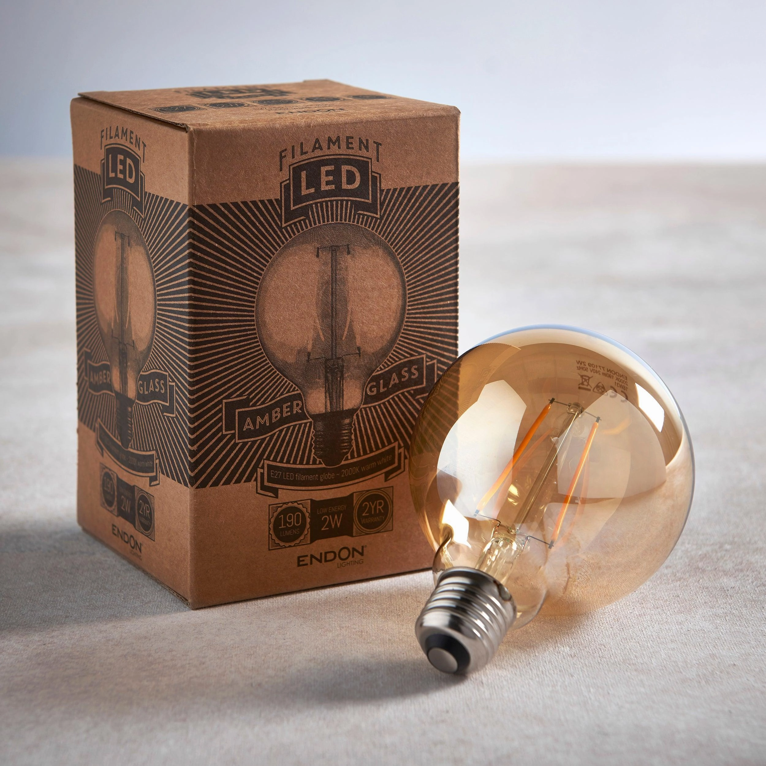 E27 LED Amber Tinted Globe Filament 2w Light Bulb