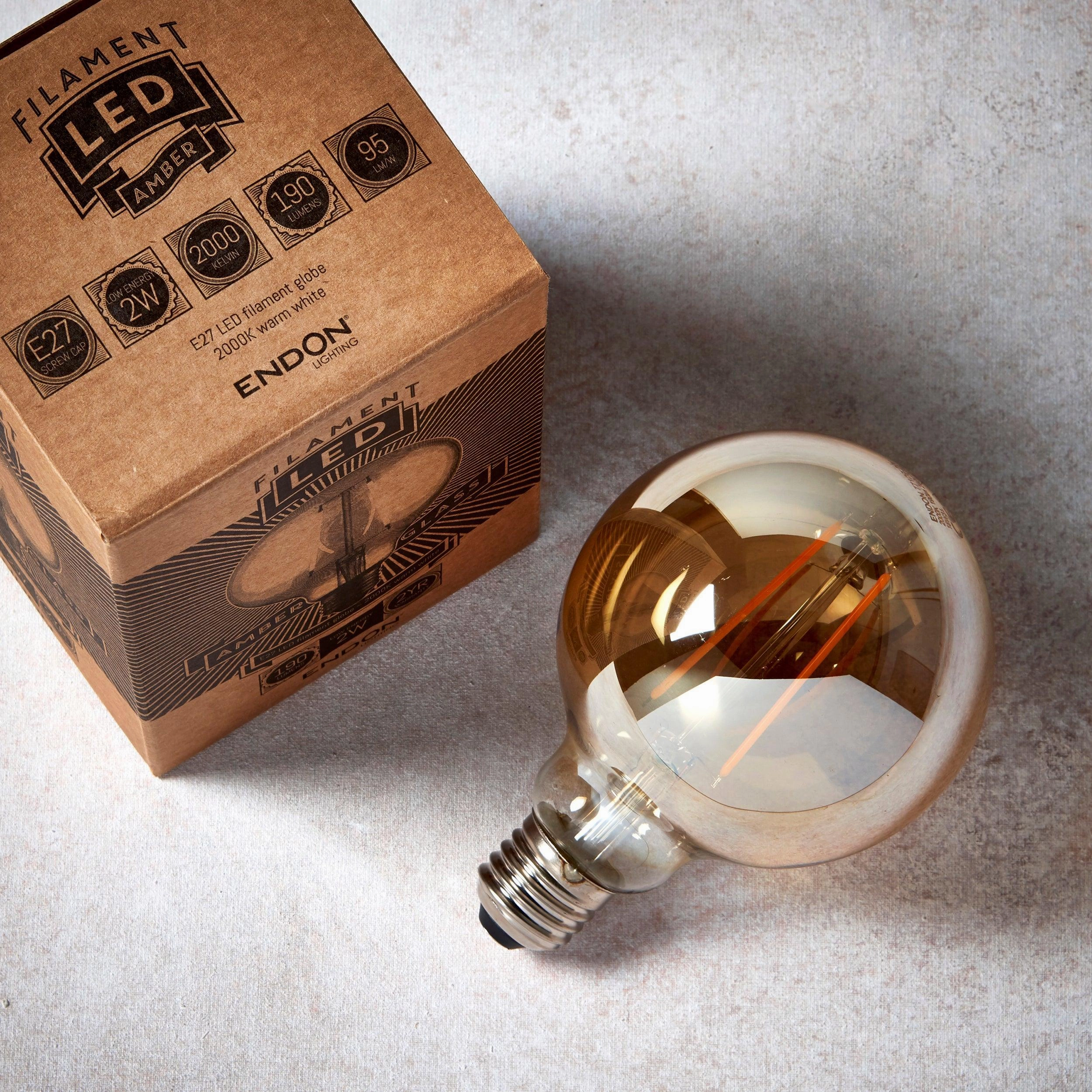 E27 LED Amber Tinted Globe Filament 2w Light Bulb