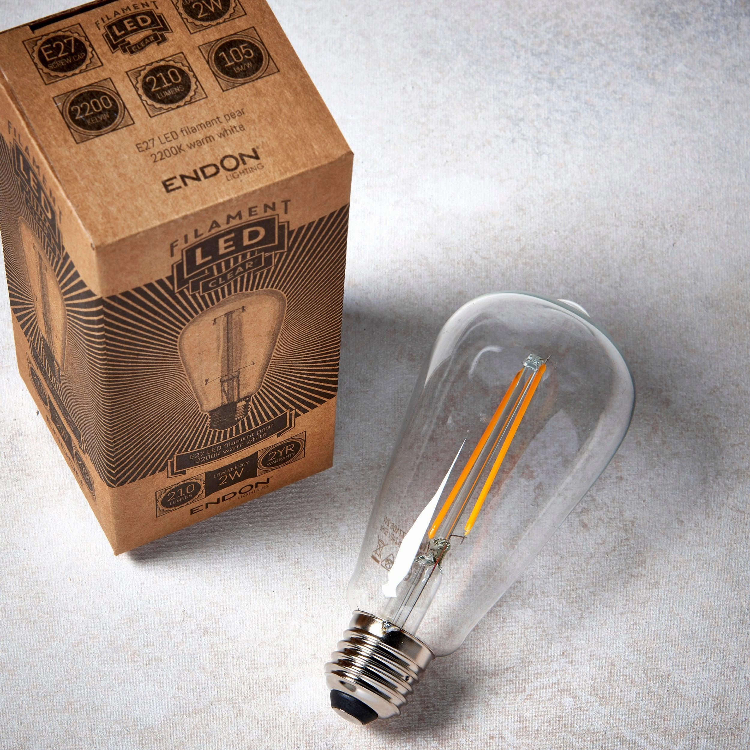 E27 LED Decorative Filament Clear Pear Shaped 2w Light Bulb