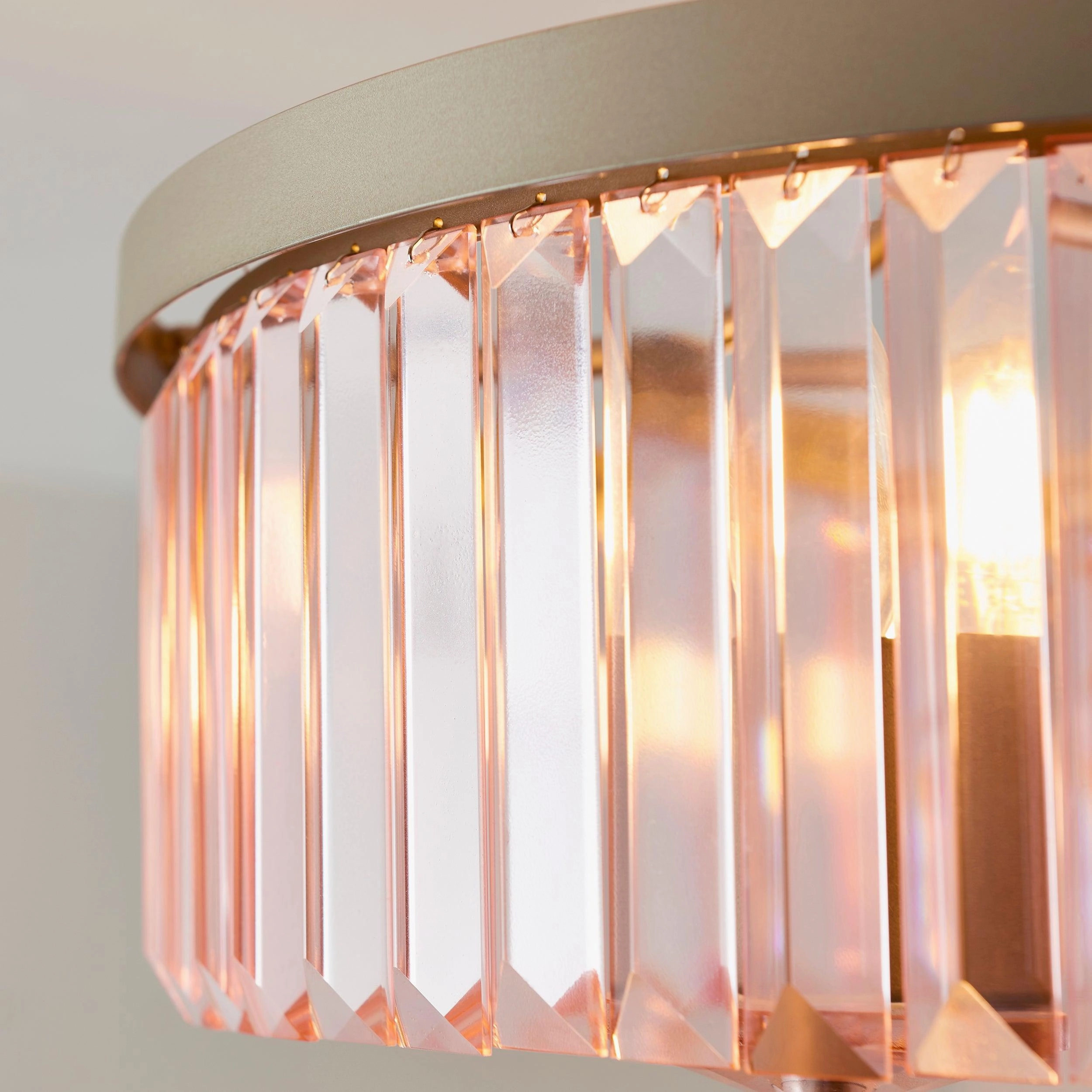 Ealing 3 Light Round Champagne & Pink Cut Glass Semi Flush