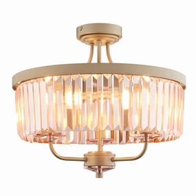 Ealing 3 Light Round Champagne & Pink Cut Glass Semi Flush white ceiling lamp