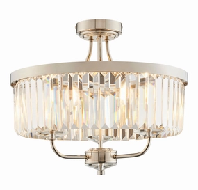 Ealing 3 Light Round Nickel & Clear Cut Glass Semi Flush - Open Box white ceiling lamp