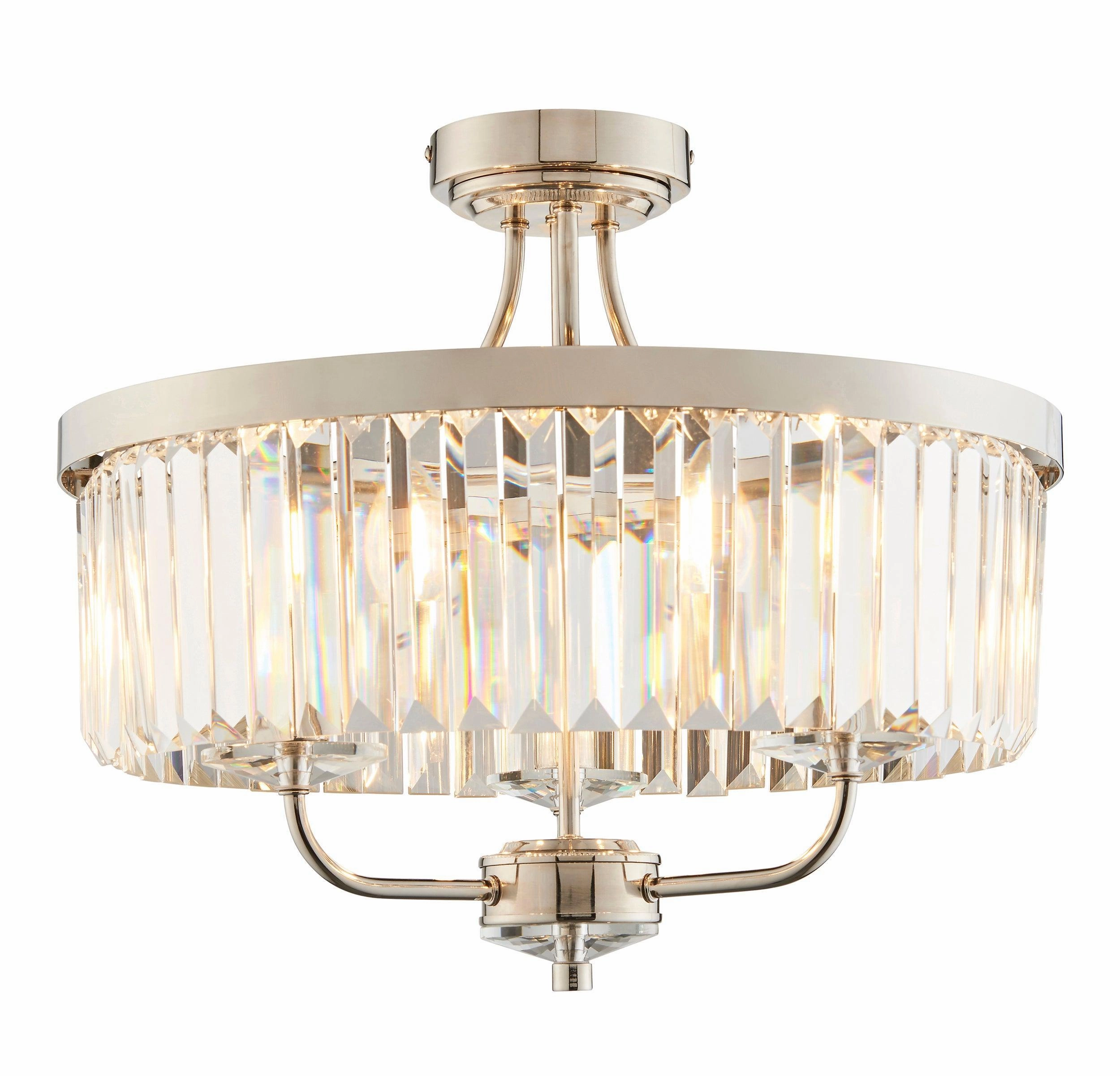 Ealing 3 Light Round Nickel & Clear Cut Glass Semi Flush - Open Box white ceiling lamp