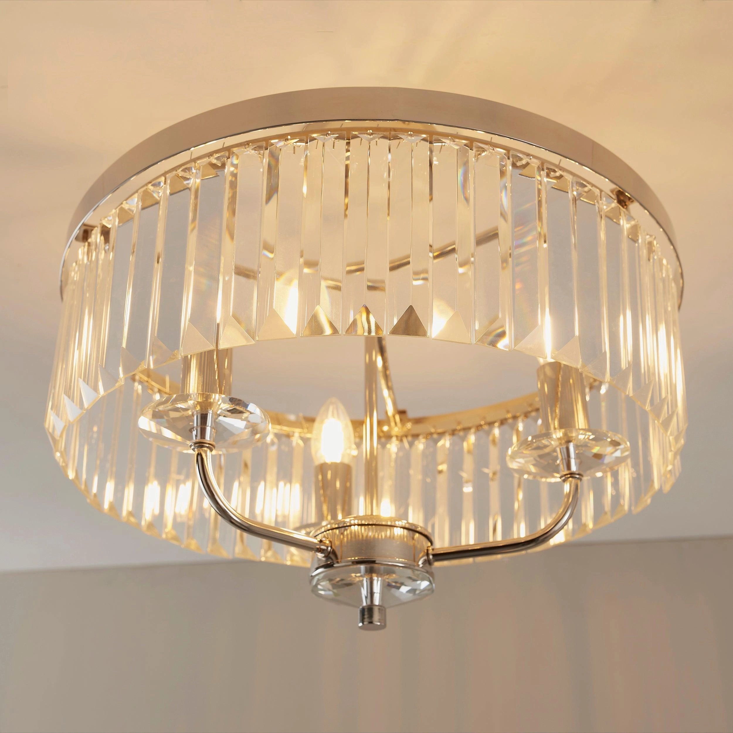 Ealing 3 Light Round Nickel & Clear Cut Glass Semi Flush - Open Box