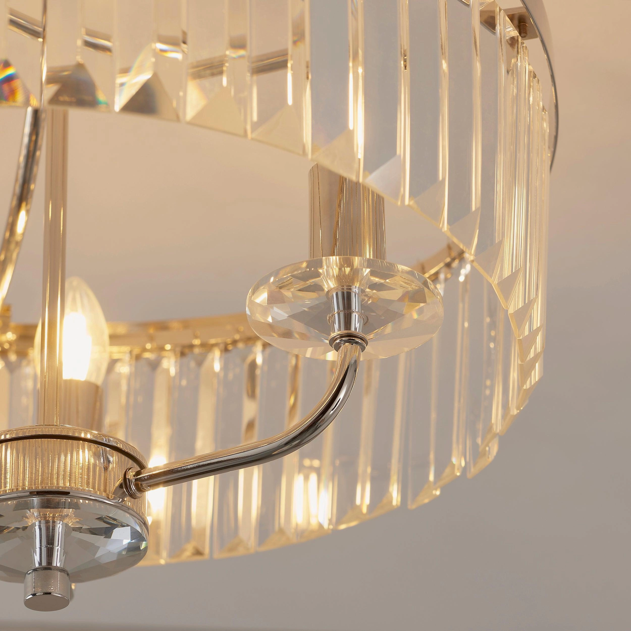 Ealing 3 Light Round Nickel & Clear Cut Glass Semi Flush - Open Box