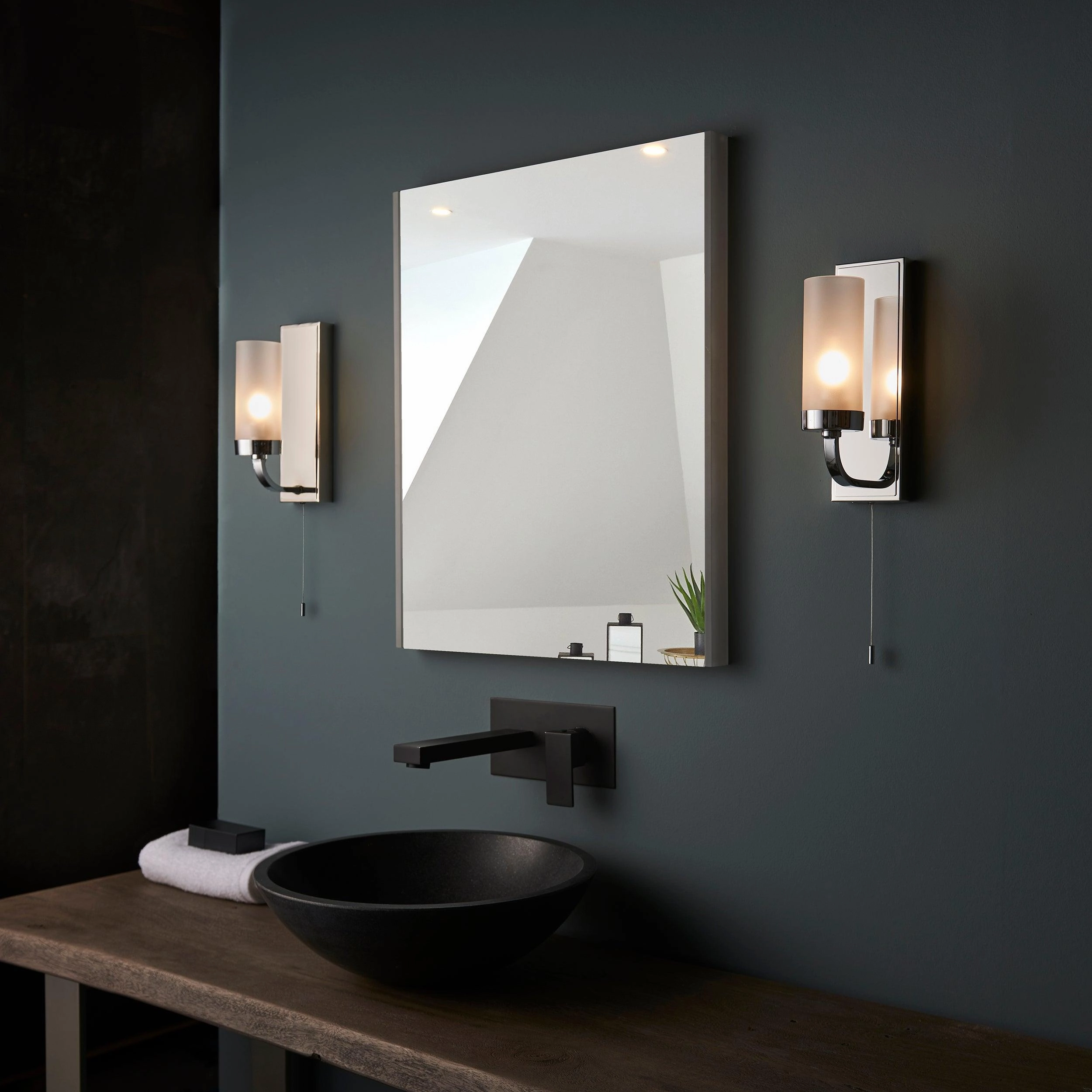 Edrea Nickel Art Deco Bathroom Light - Frosted Glass Shade