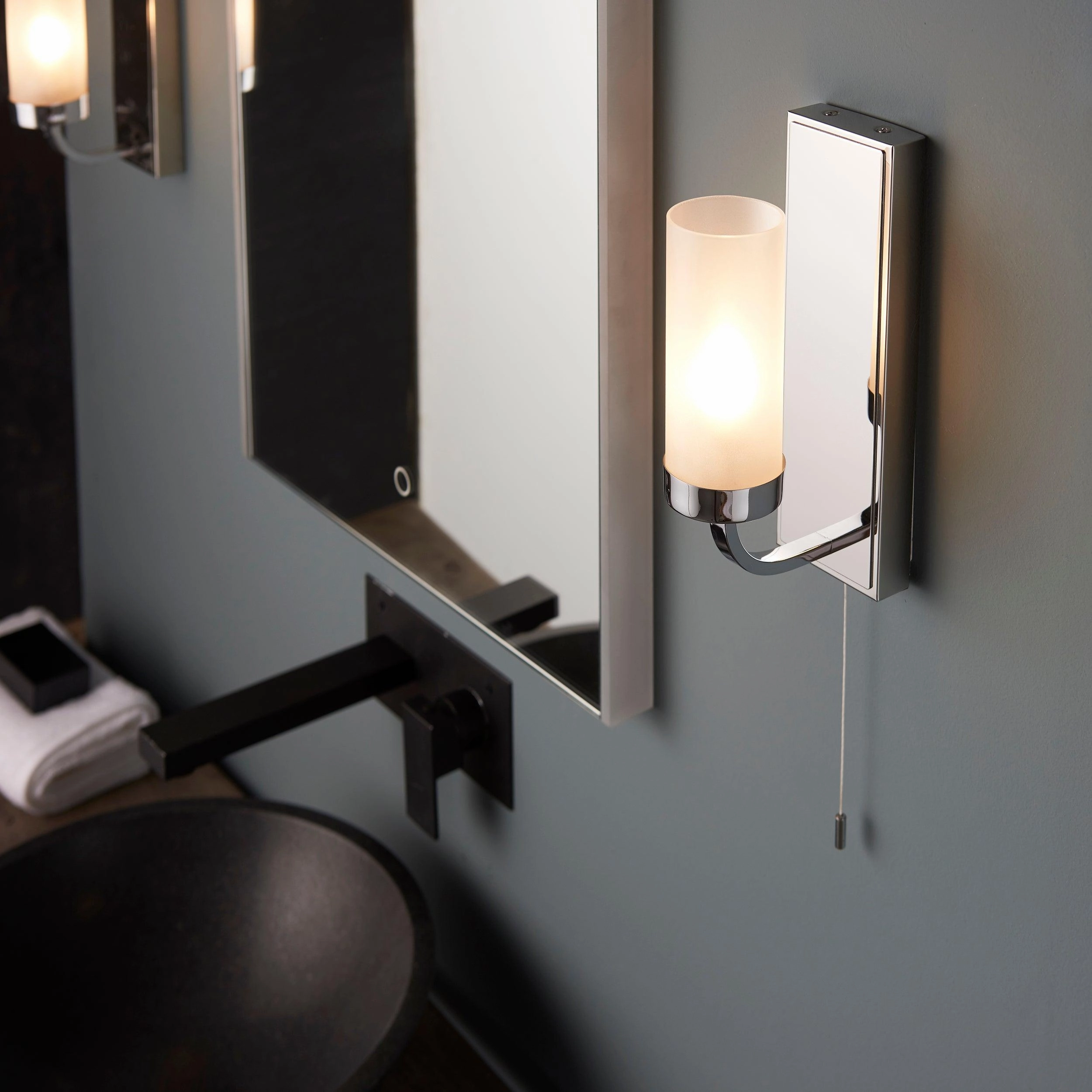 Edrea Nickel Art Deco Bathroom Light - Frosted Glass Shade