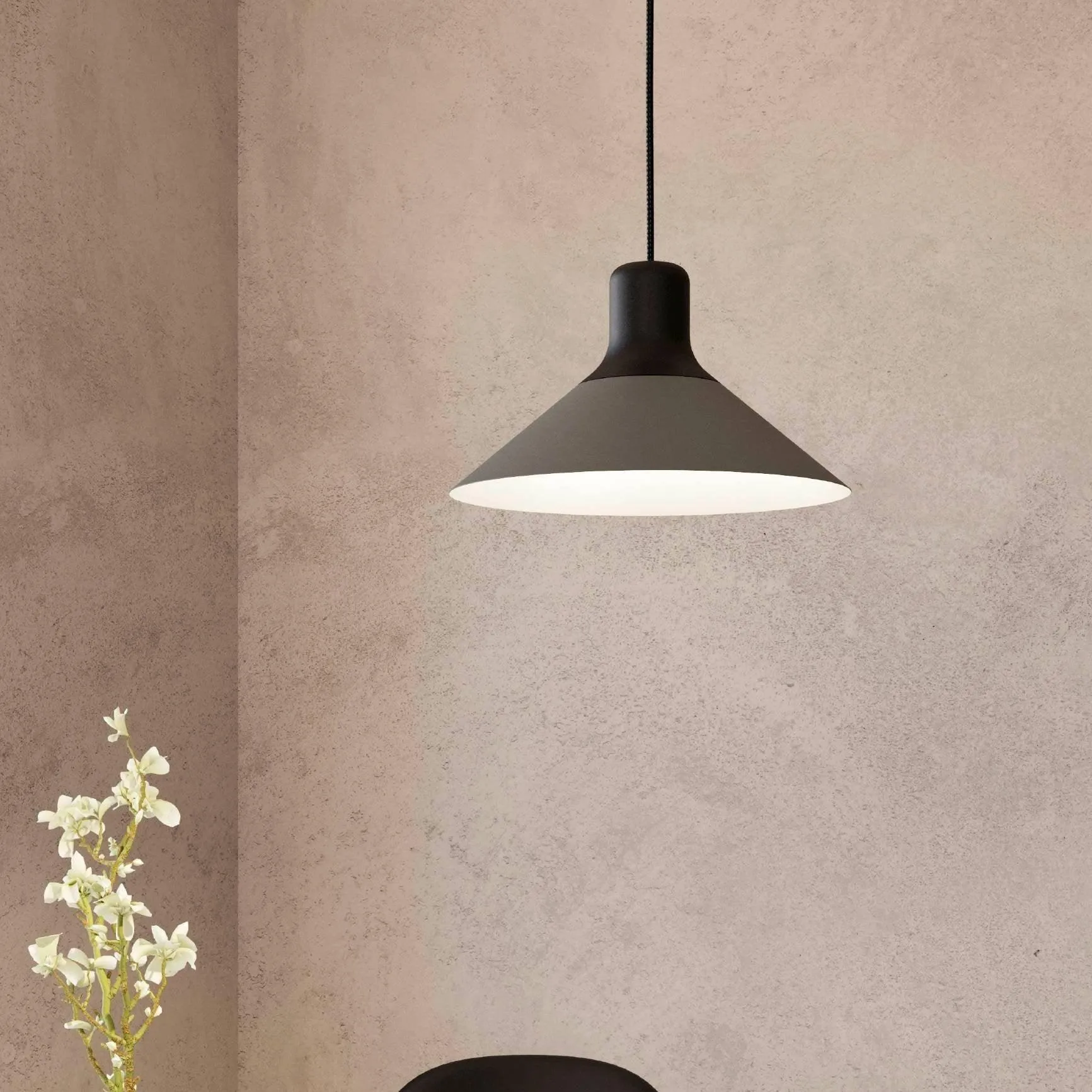 Eglo Abreosa Grey & Black Metal Conical Ceiling Pendant