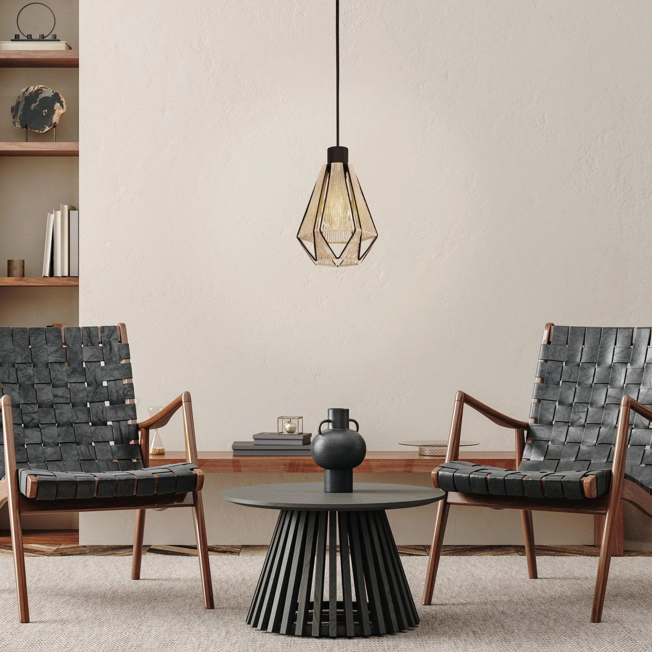 Eglo Adwickle Black Metal Wire & Hemp Ceiling Pendant flush mount ceiling fixture