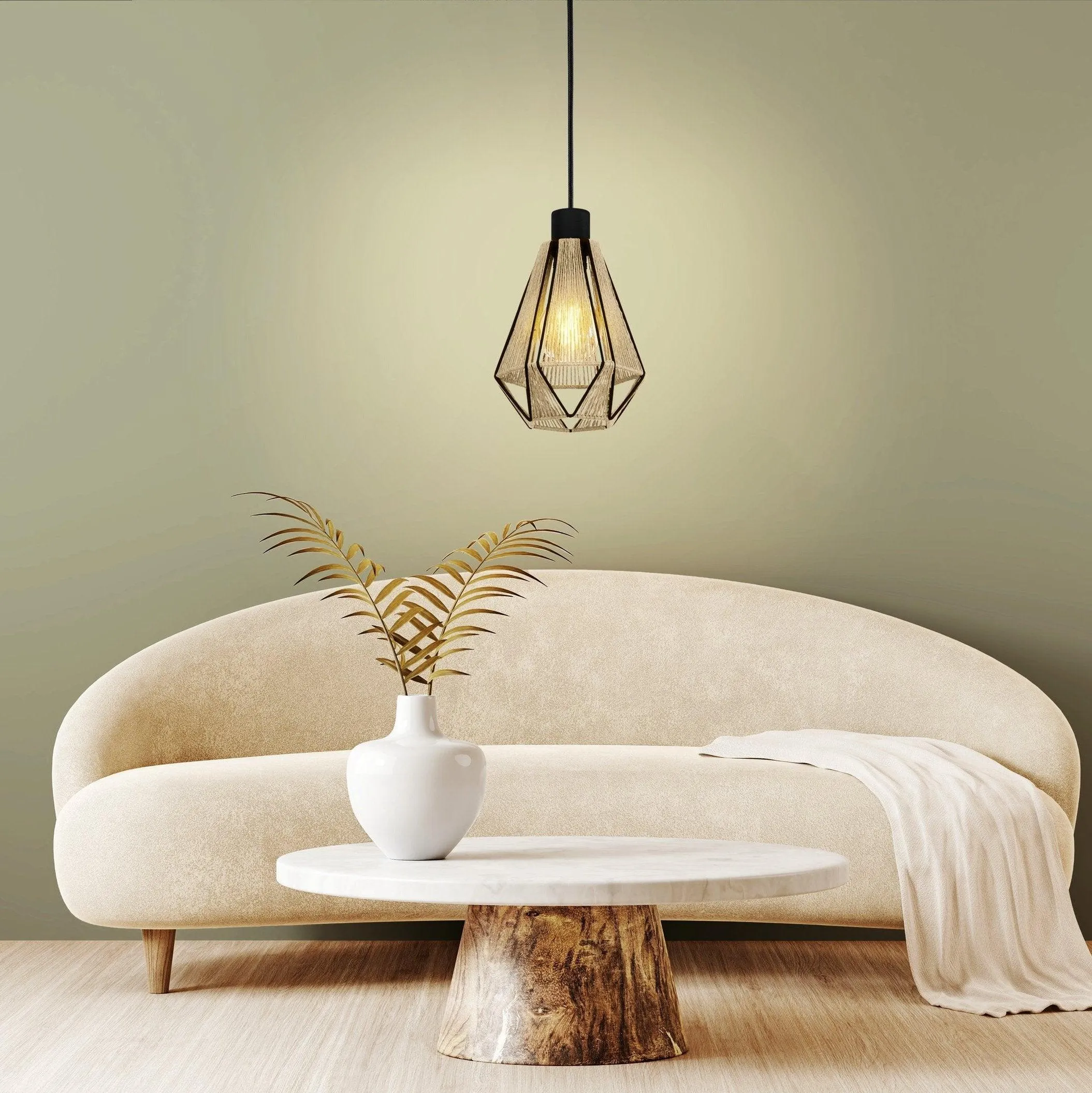 Eglo Adwickle Black Metal Wire & Hemp Ceiling Pendant