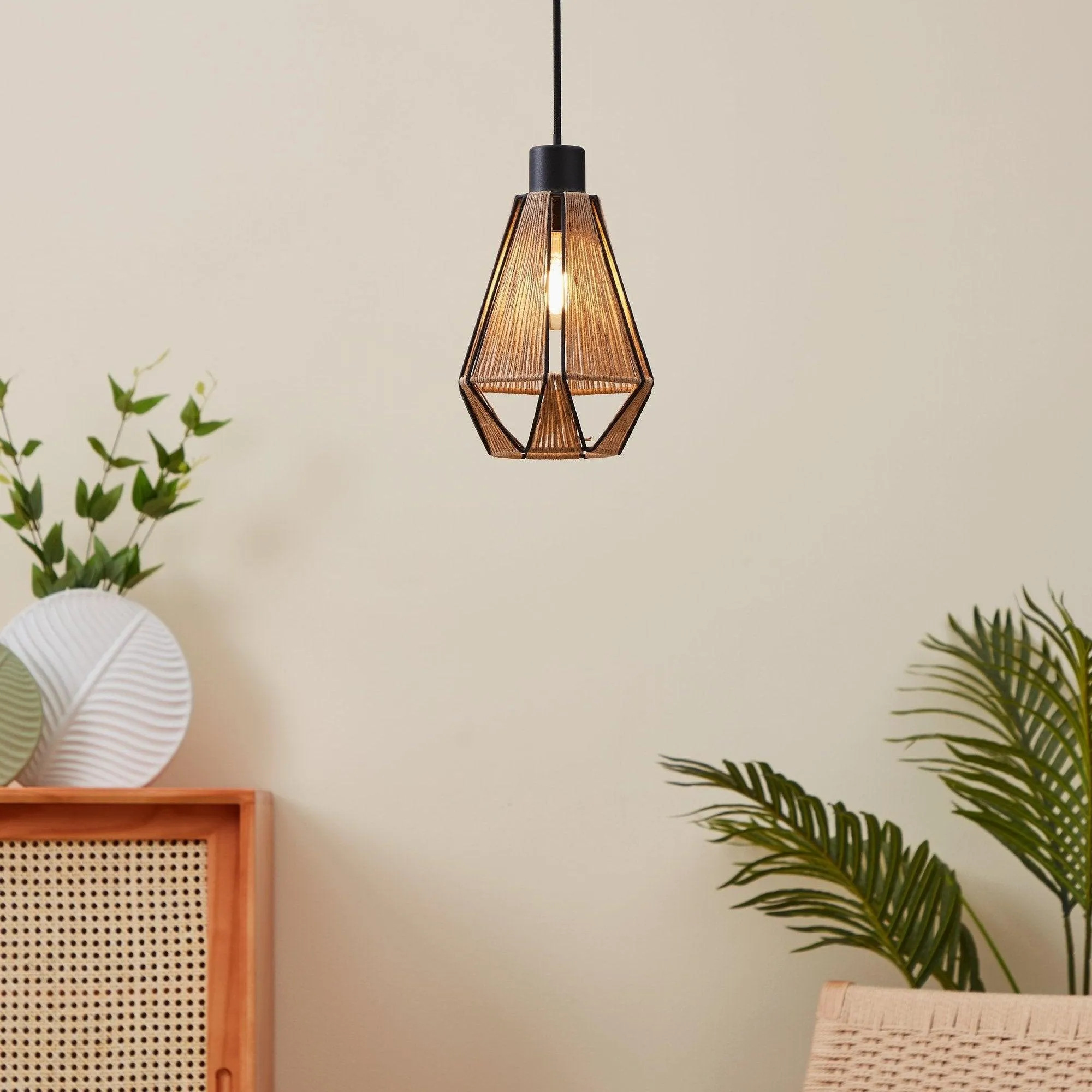 Eglo Adwickle Black Metal Wire & Hemp Ceiling Pendant
