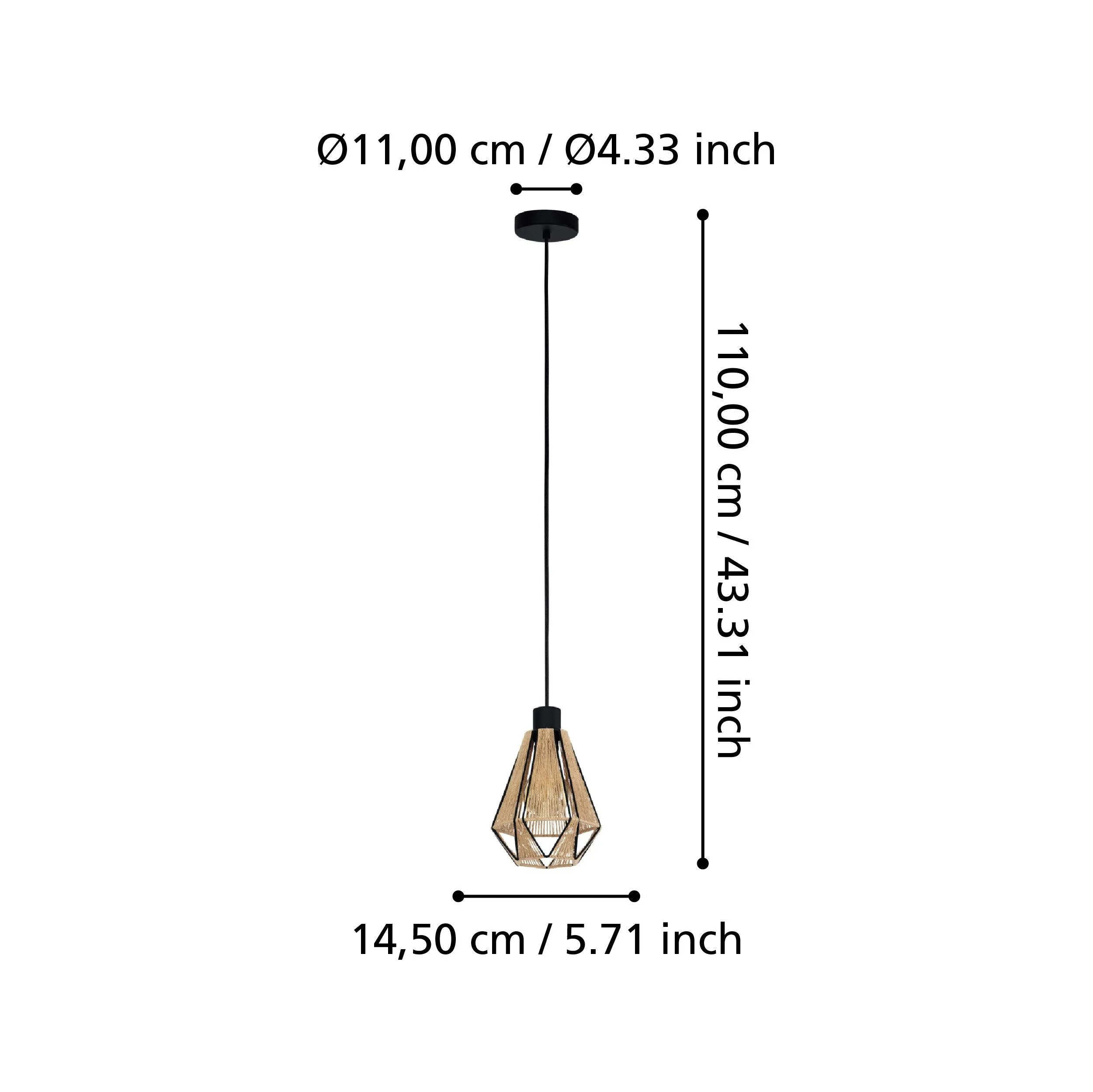 Eglo Adwickle Black Metal Wire & Hemp Ceiling Pendant