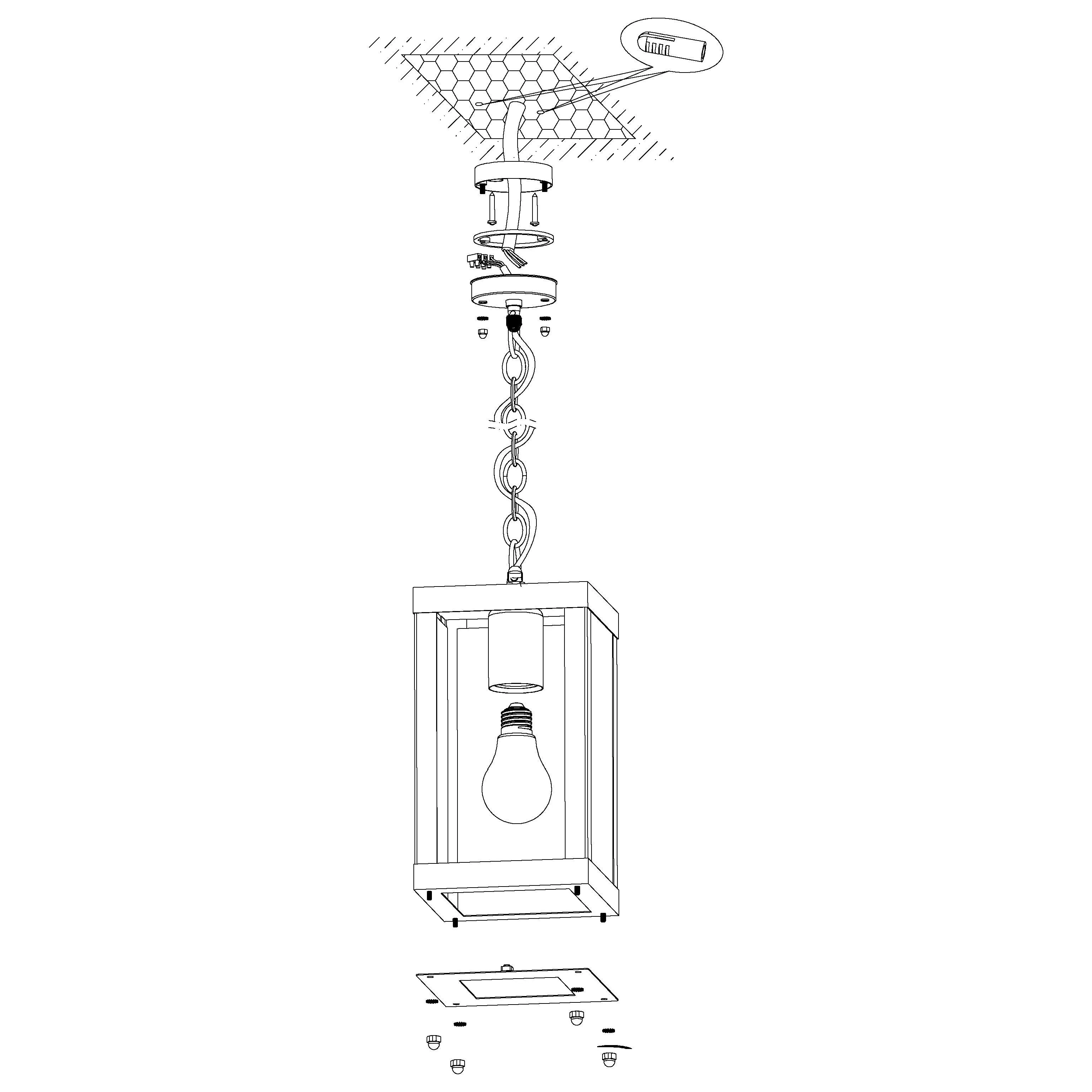 Eglo Alamonte 1 Outdoor Black Metal Framed Ceiling Pendant