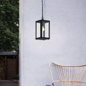 Eglo Alamonte 1 Outdoor Black Metal Framed Ceiling Pendant flush mount ceiling fixture