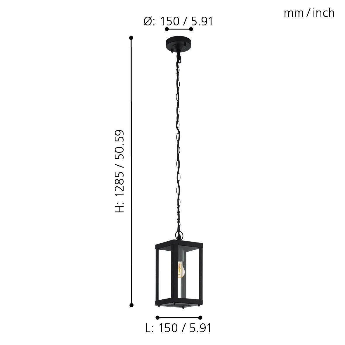 Eglo Alamonte 1 Outdoor Black Metal Framed Ceiling Pendant