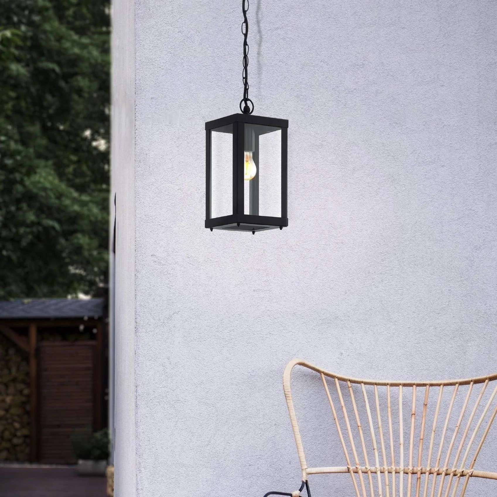 Eglo Alamonte 1 Outdoor Black Metal Framed Ceiling Pendant flush mount ceiling fixture
