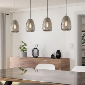 Eglo Alobrase 4 Light Chrome & Smoked Black Glass Ceiling Pendant flush mount ceiling fixture