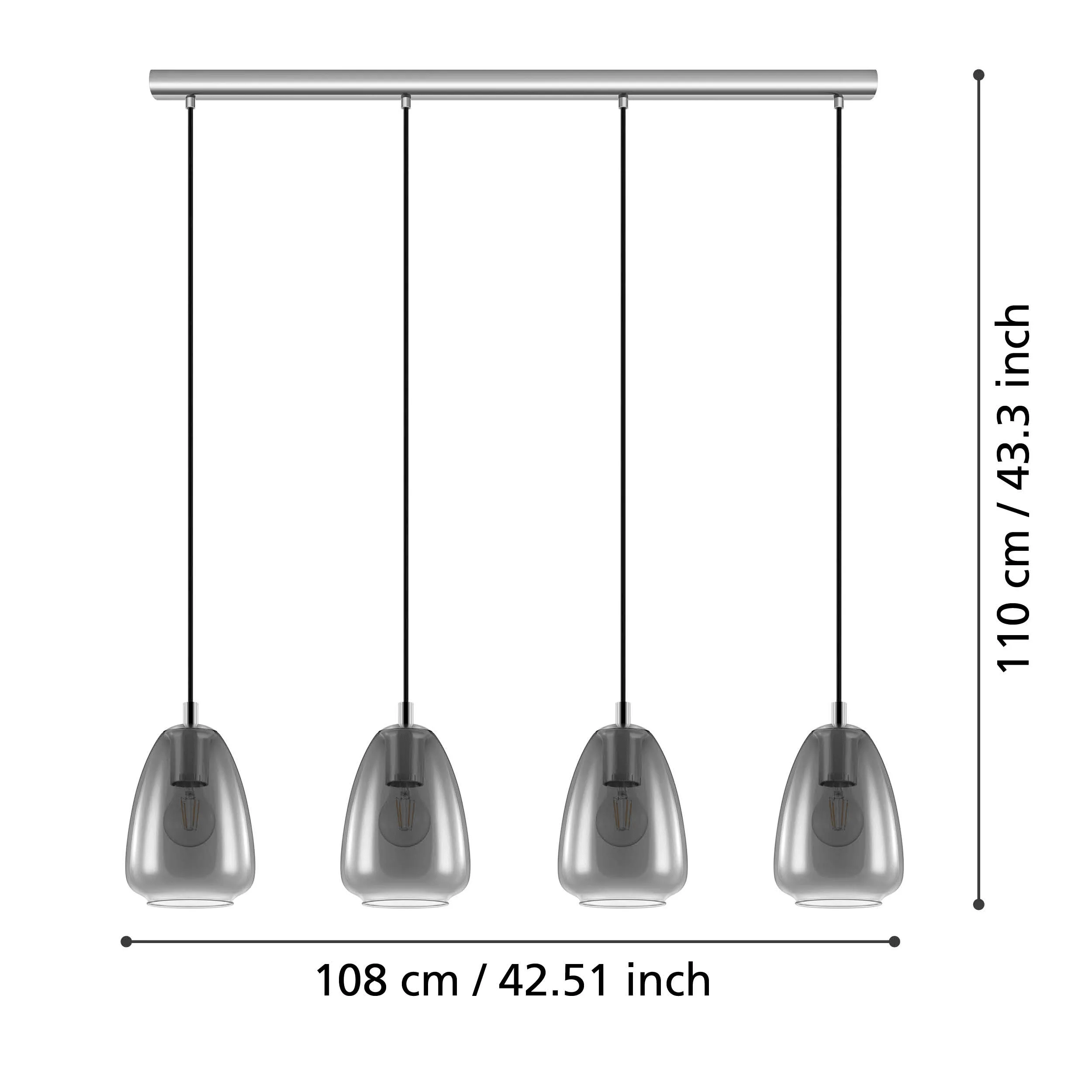 Eglo Alobrase 4 Light Chrome & Smoked Black Glass Ceiling Pendant