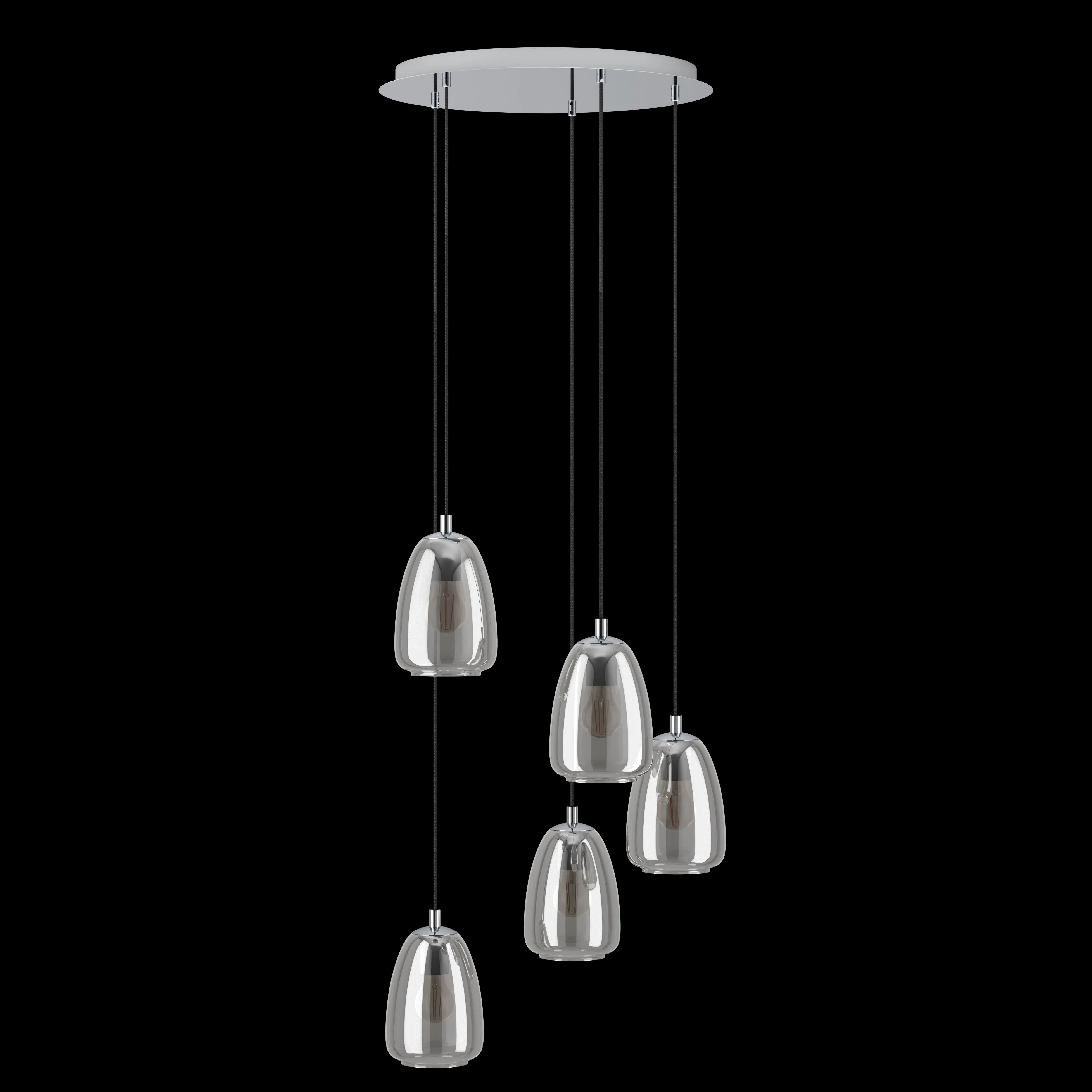 Eglo Alobrase 5 Light Chrome & Smoked Black Glass Ceiling Pendant