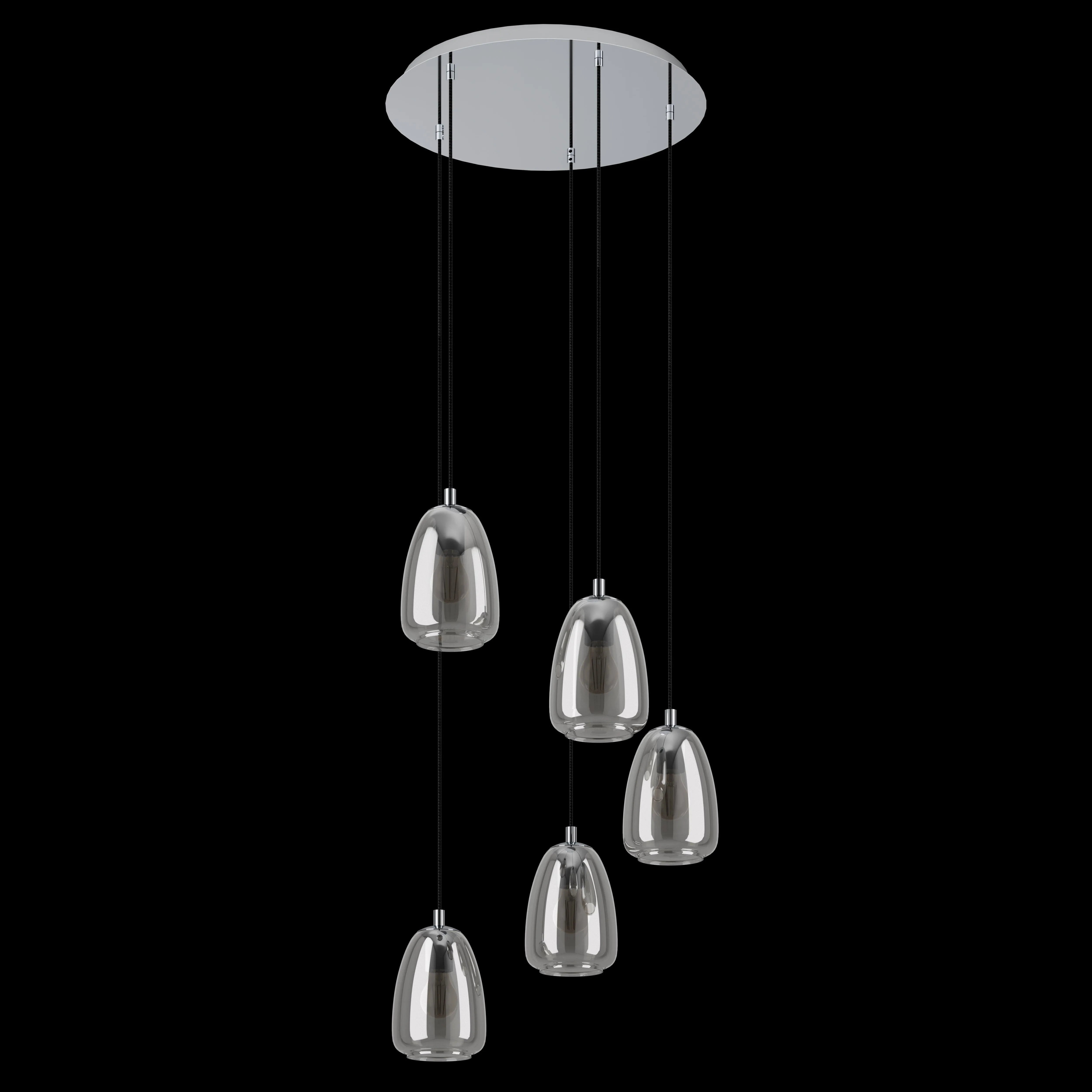 Eglo Alobrase 5 Light Chrome & Smoked Black Glass Ceiling Pendant