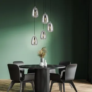 Eglo Alobrase 5 Light Chrome & Smoked Black Glass Ceiling Pendant flush mount ceiling fixture