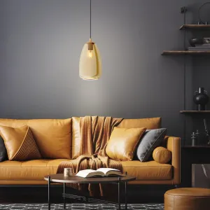 Eglo Alobrase Smoked Amber Glass Ceiling Pendant - 20cm flush mount ceiling fixture