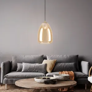 Eglo Alobrase Smoked Amber Glass Ceiling Pendant - 30cm flush mount ceiling fixture