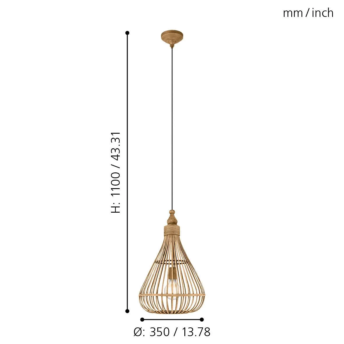 Eglo Amsfield Bamboo Wicker Teardrop Ceiling Pendant