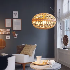 Eglo Amsfield Round Bamboo Wicker Ceiling Pendant flush mount ceiling fixture