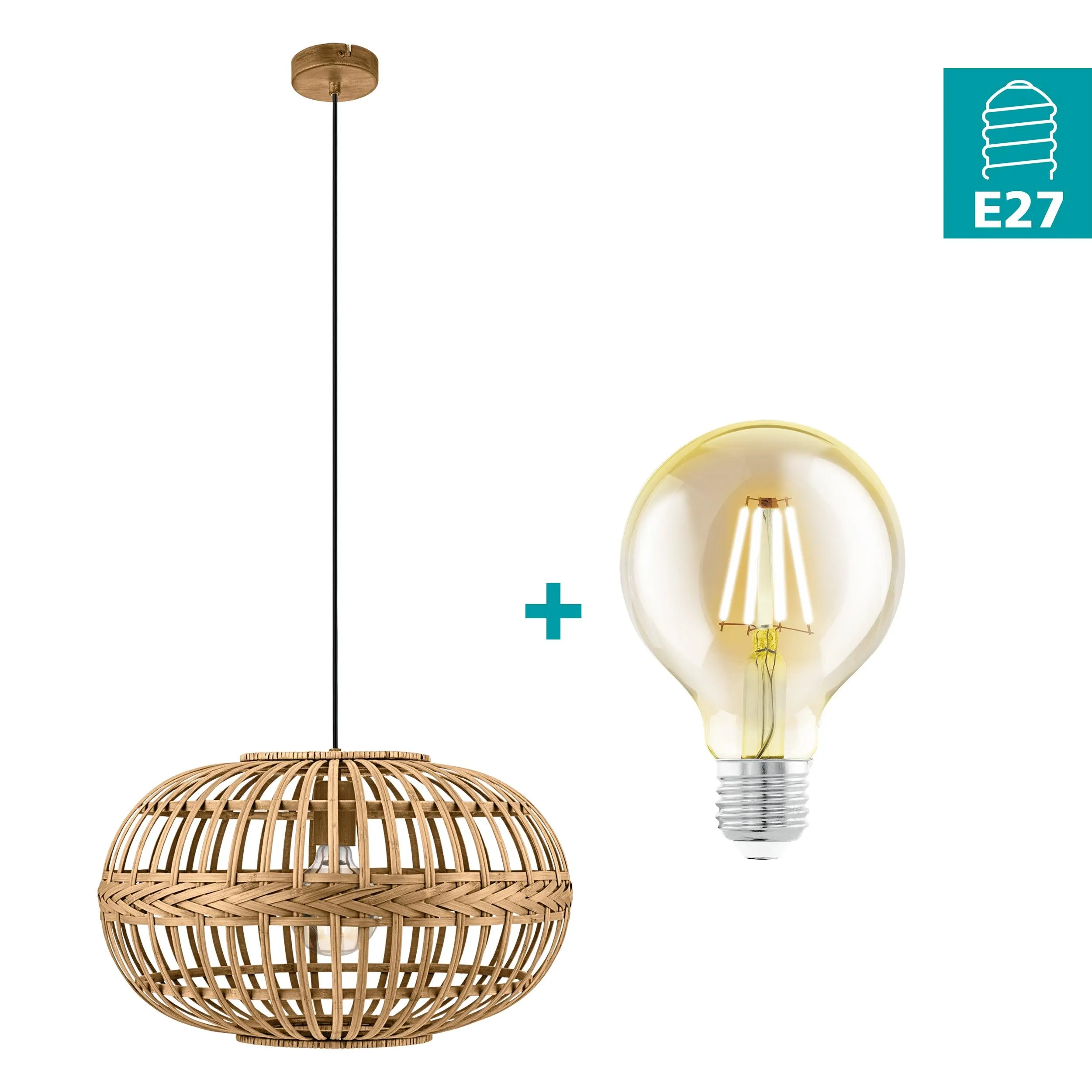 Eglo Amsfield Round Bamboo Wicker Ceiling Pendant