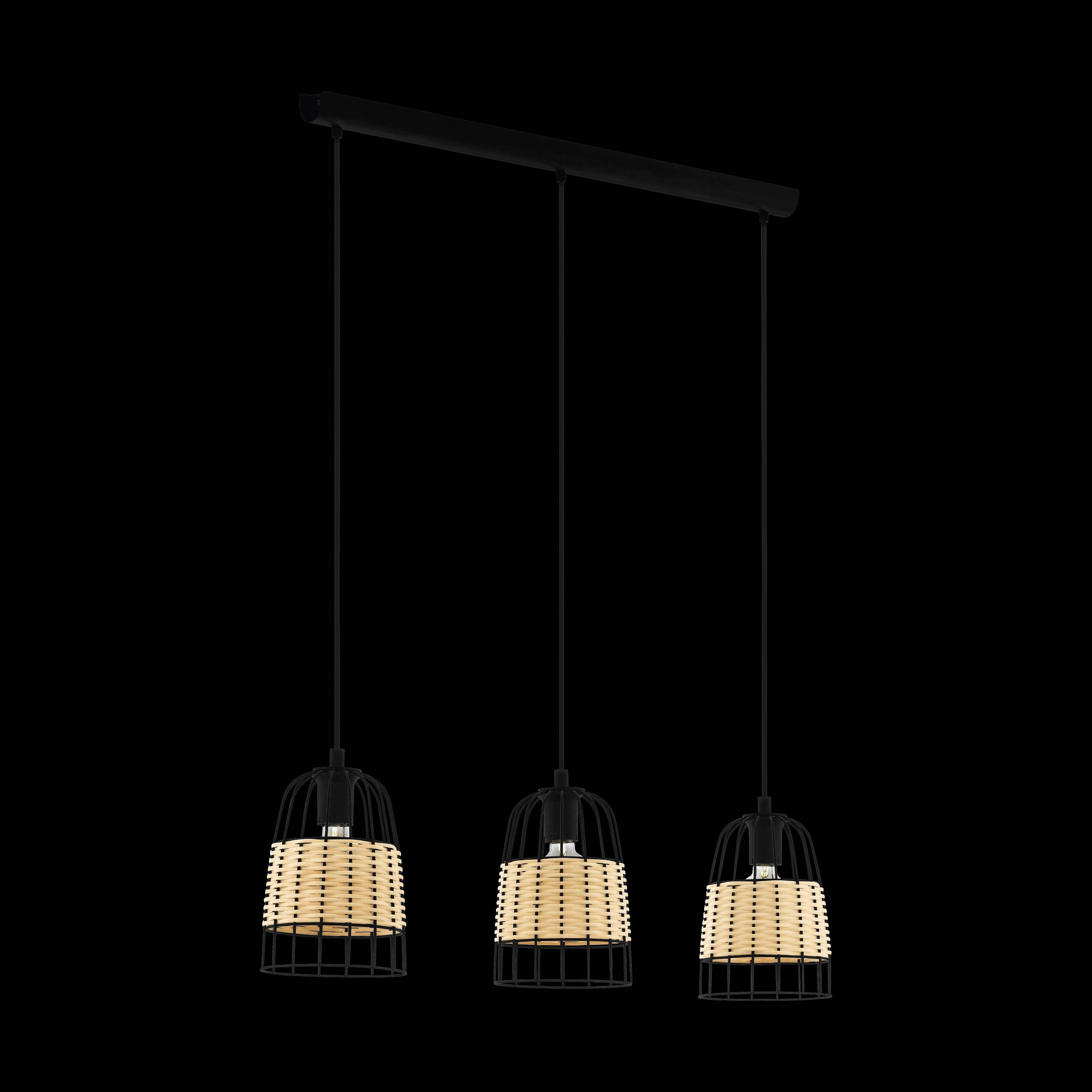 Eglo Anwick 3 Light Black Frame & Rattan Ceiling Pendant