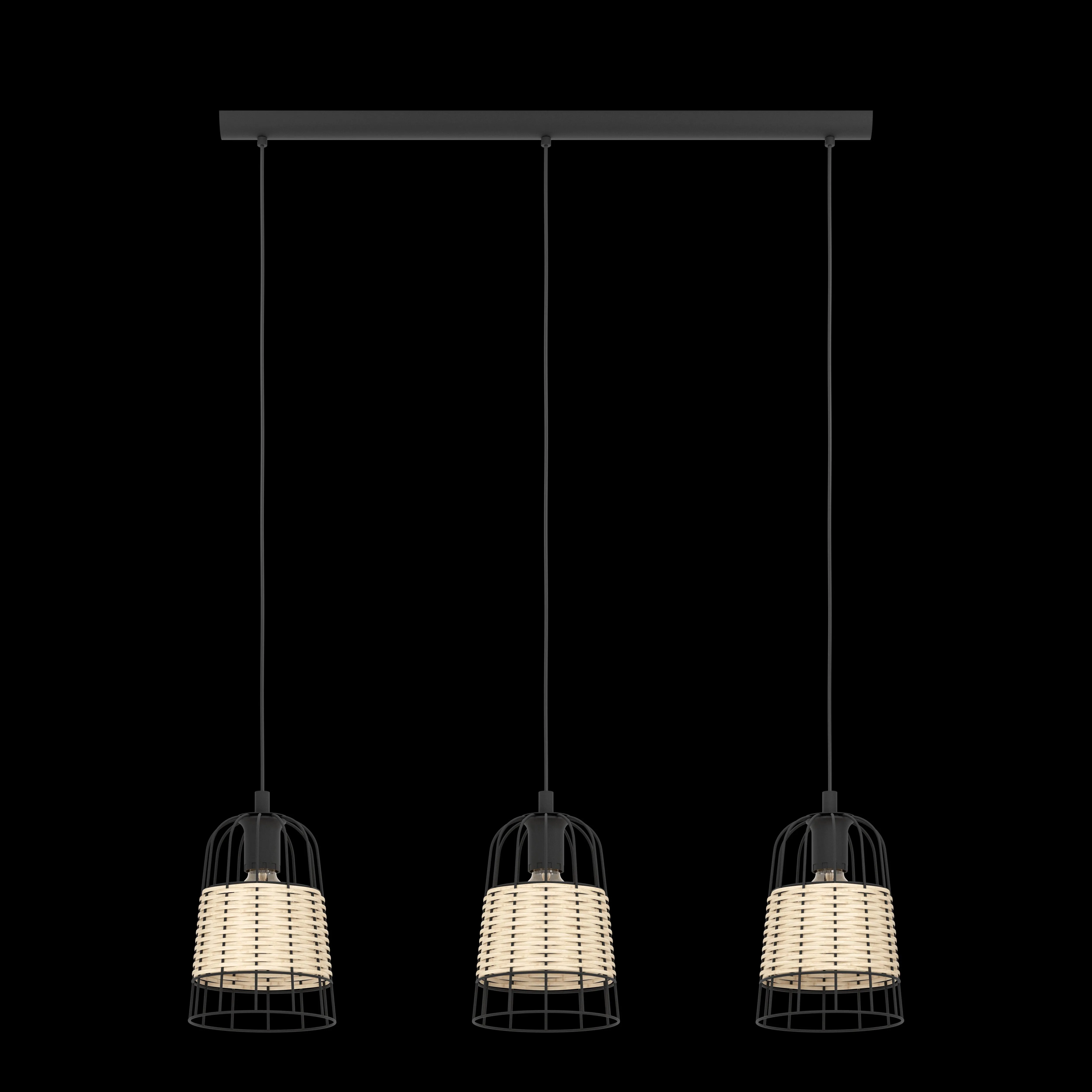 Eglo Anwick 3 Light Black Frame & Rattan Ceiling Pendant