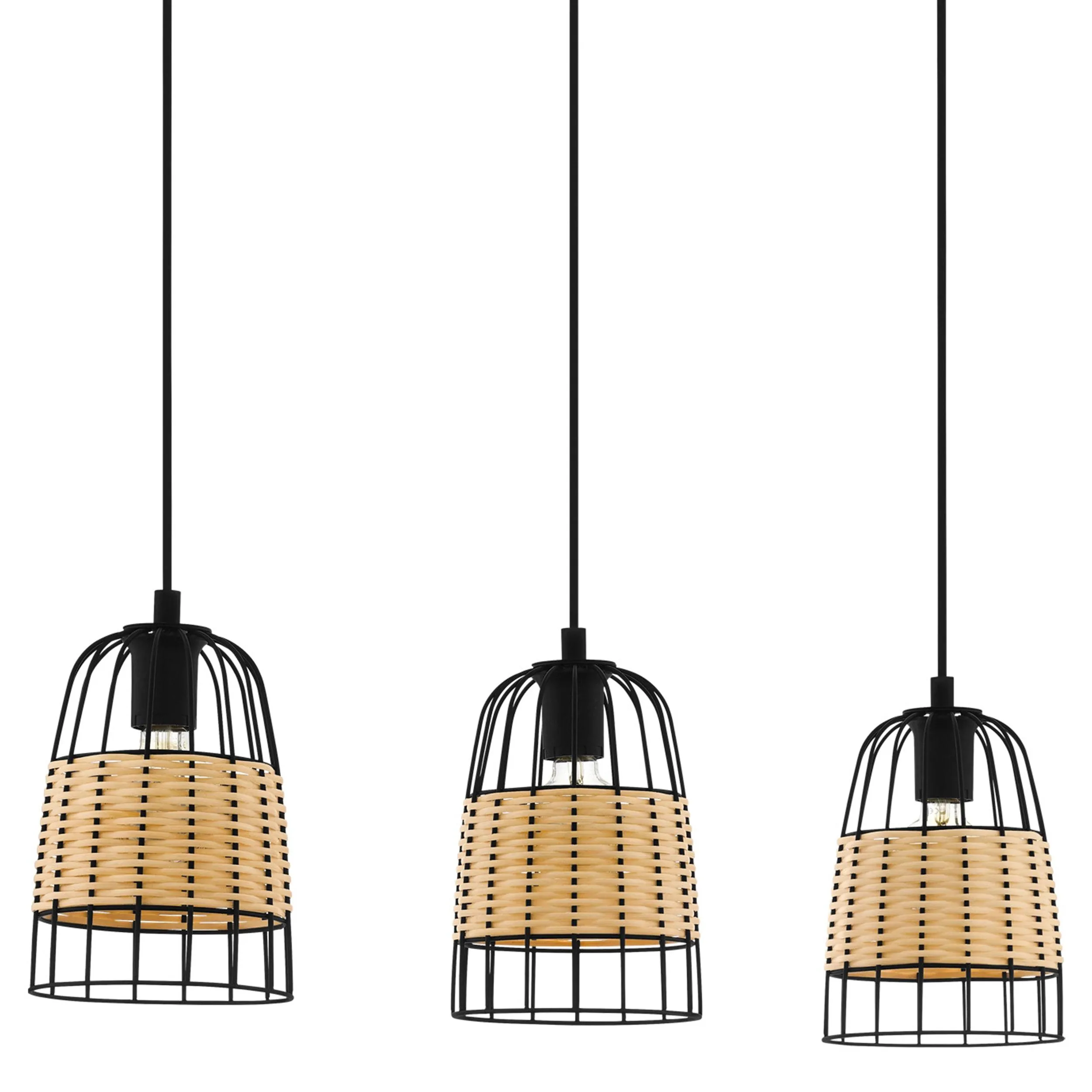 Eglo Anwick 3 Light Black Frame & Rattan Ceiling Pendant