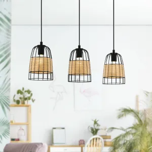 Eglo Anwick 3 Light Black Frame & Rattan Ceiling Pendant flush mount ceiling fixture