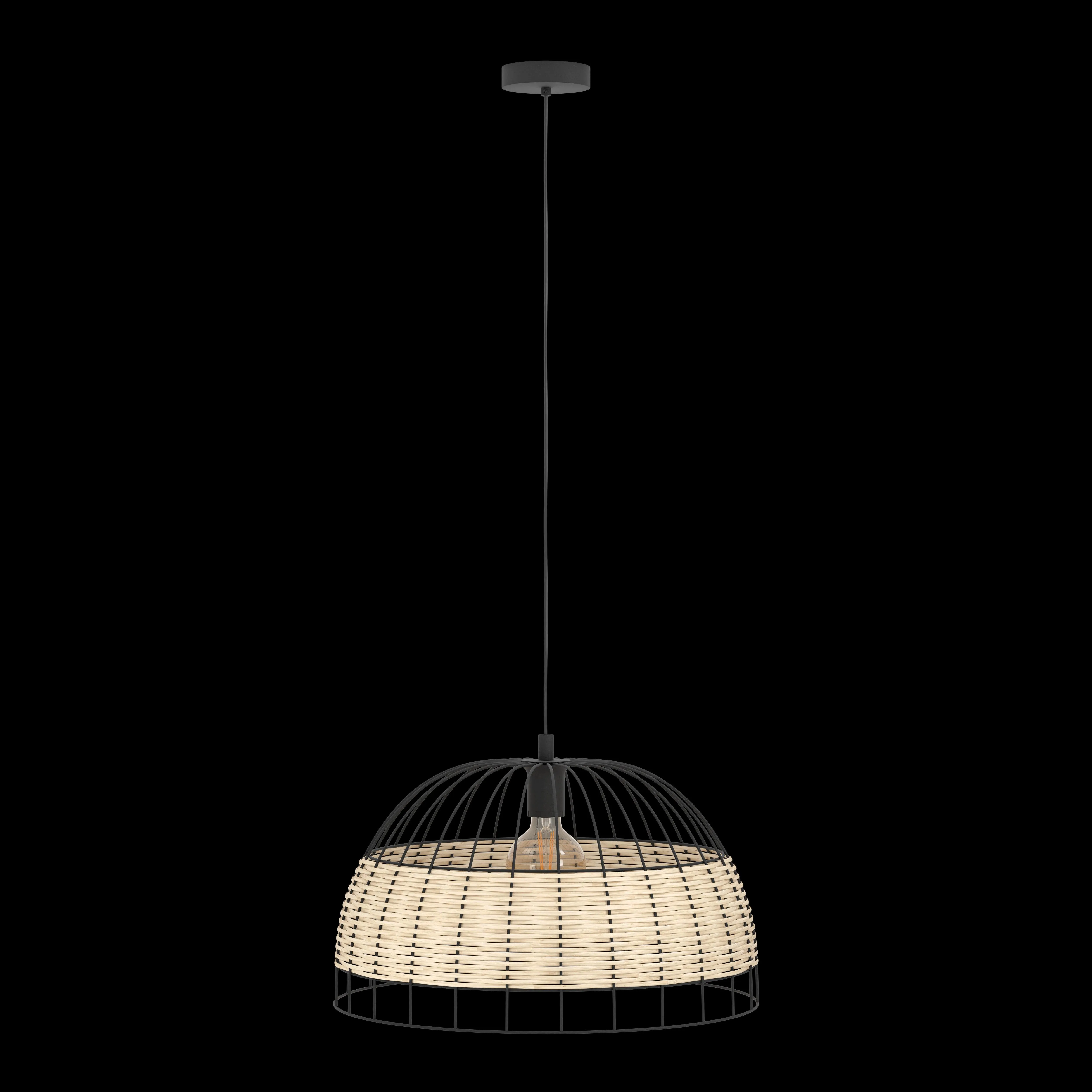 Eglo Anwick Black Metal Frame & Rattan Ceiling Pendant - 50cm