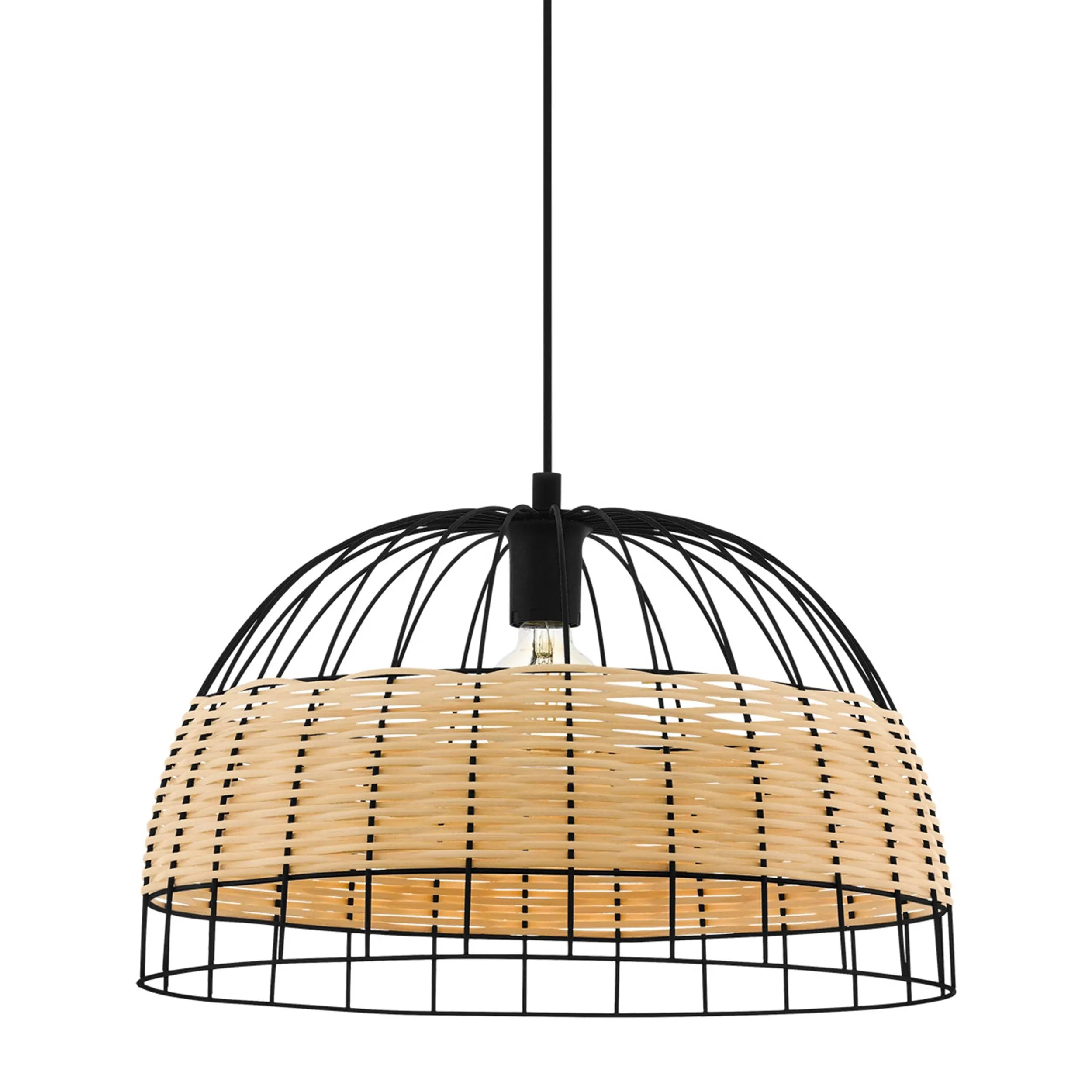 Eglo Anwick Black Metal Frame & Rattan Ceiling Pendant - 50cm