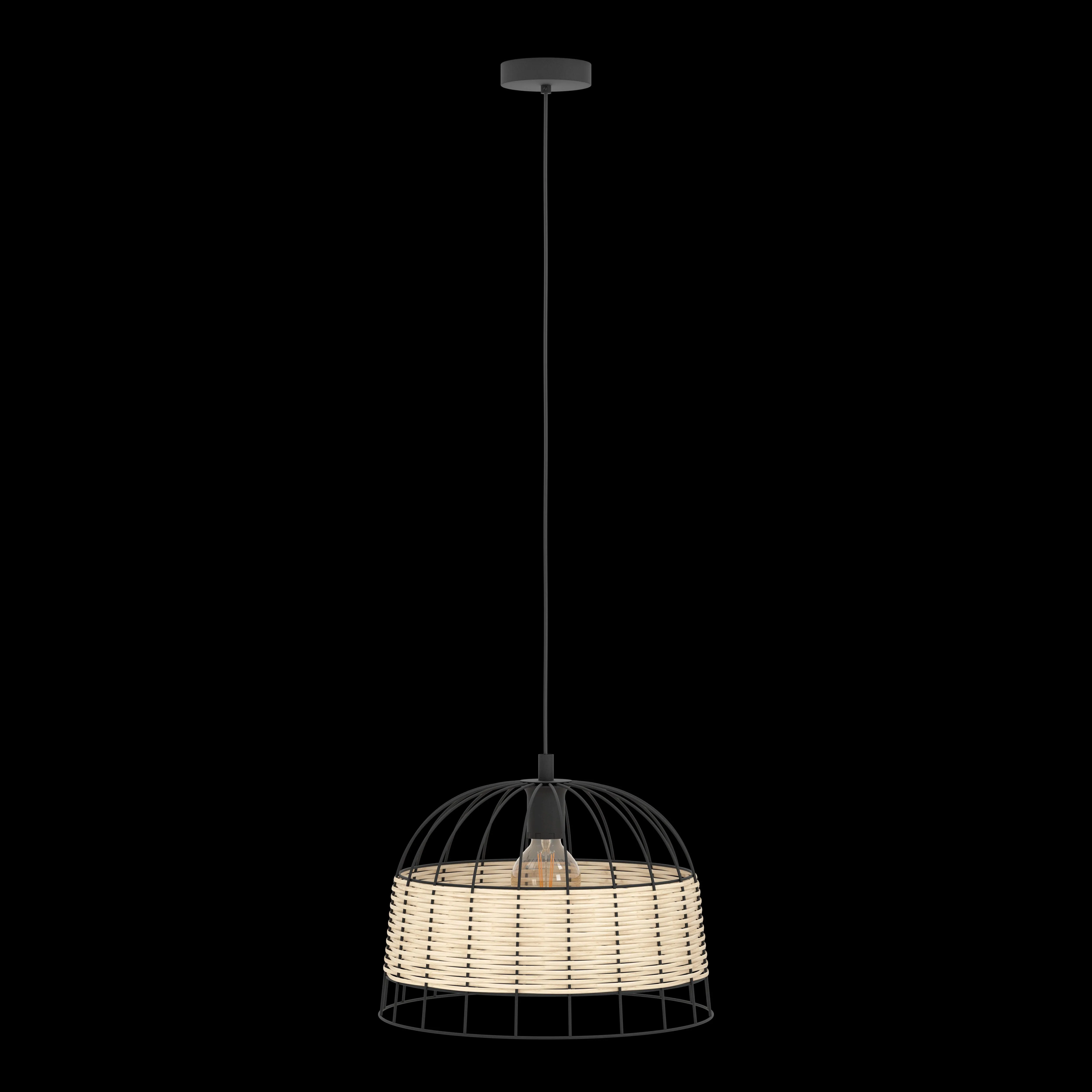 Eglo Anwick Black Metal Frame & Woven Rattan Ceiling Pendant
