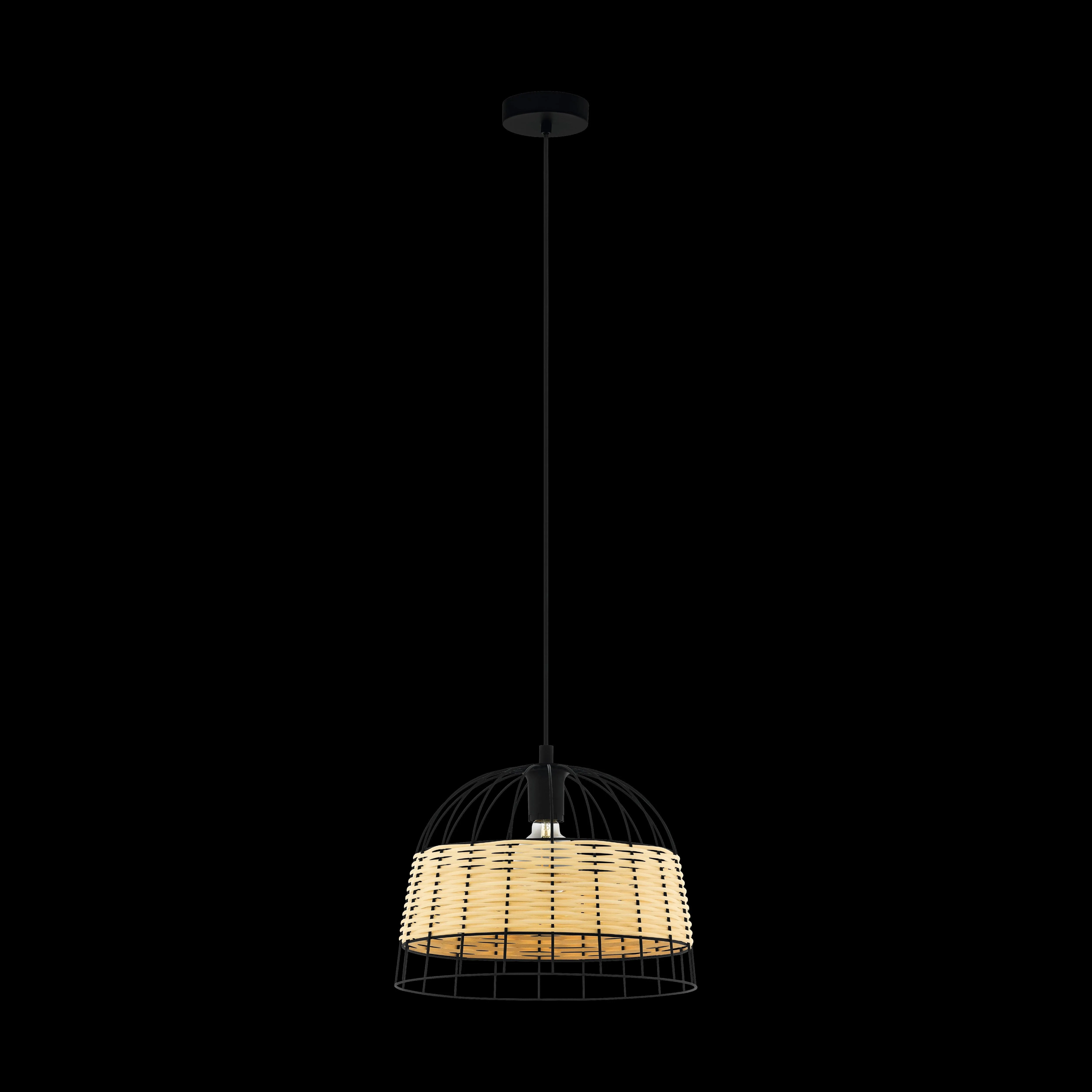 Eglo Anwick Black Metal Frame & Woven Rattan Ceiling Pendant