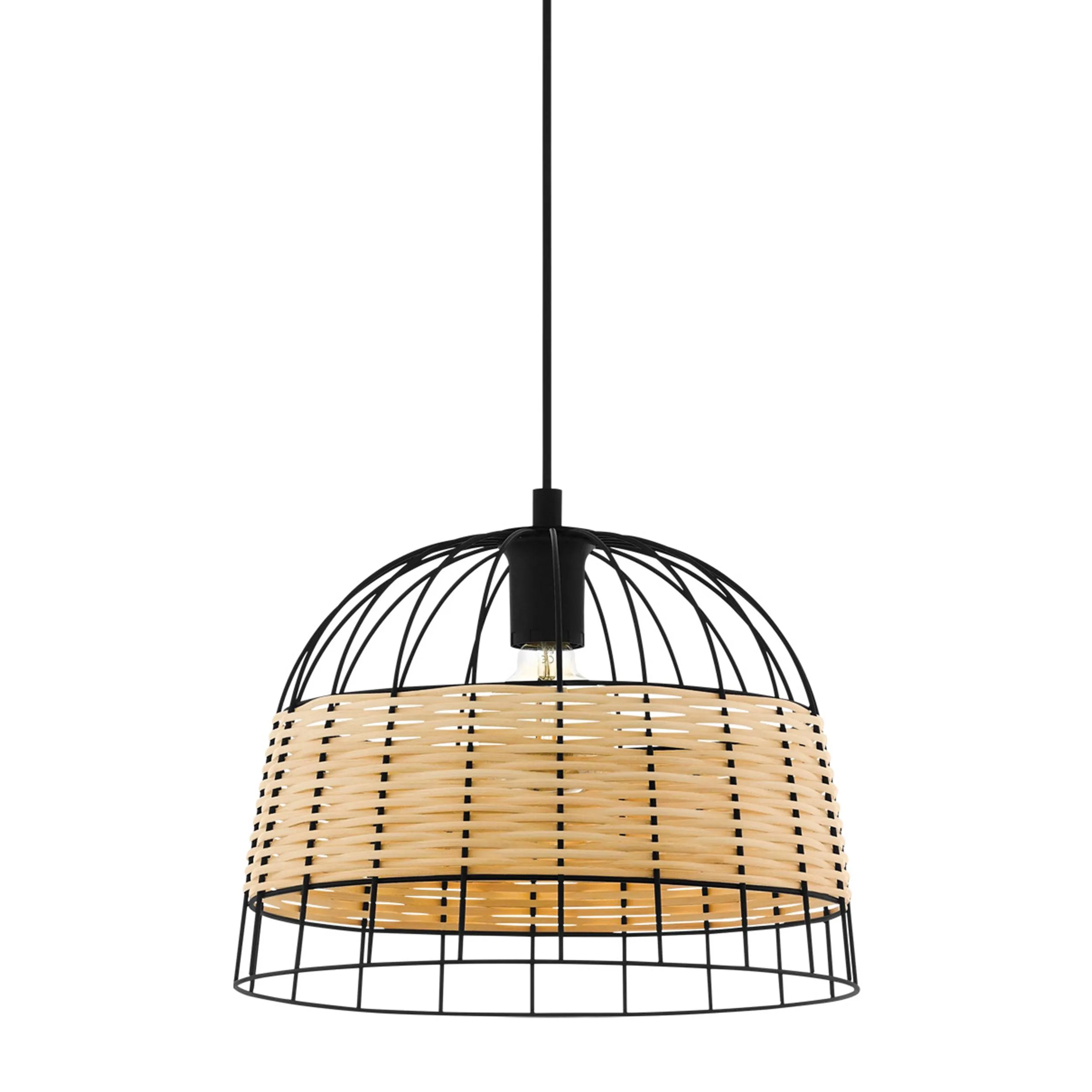 Eglo Anwick Black Metal Frame & Woven Rattan Ceiling Pendant
