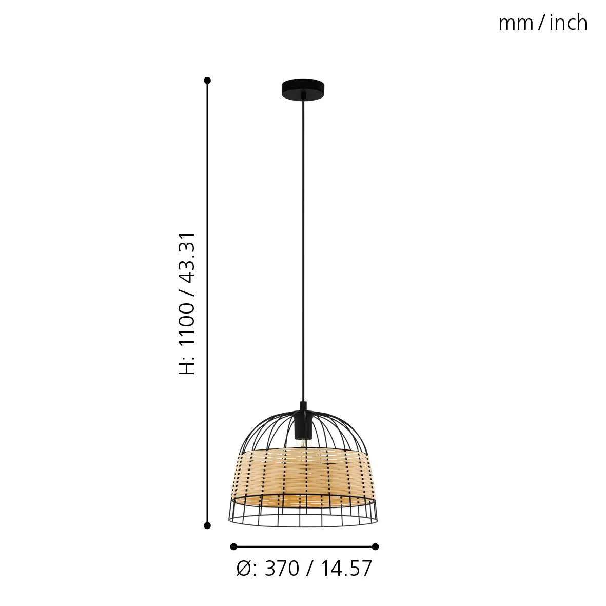 Eglo Anwick Black Metal Frame & Woven Rattan Ceiling Pendant